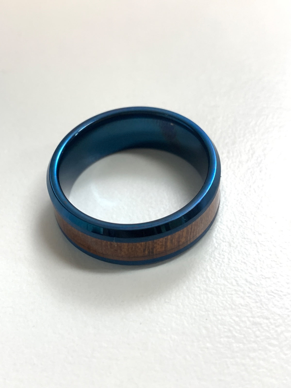 White Tungsten (blue) Ring
