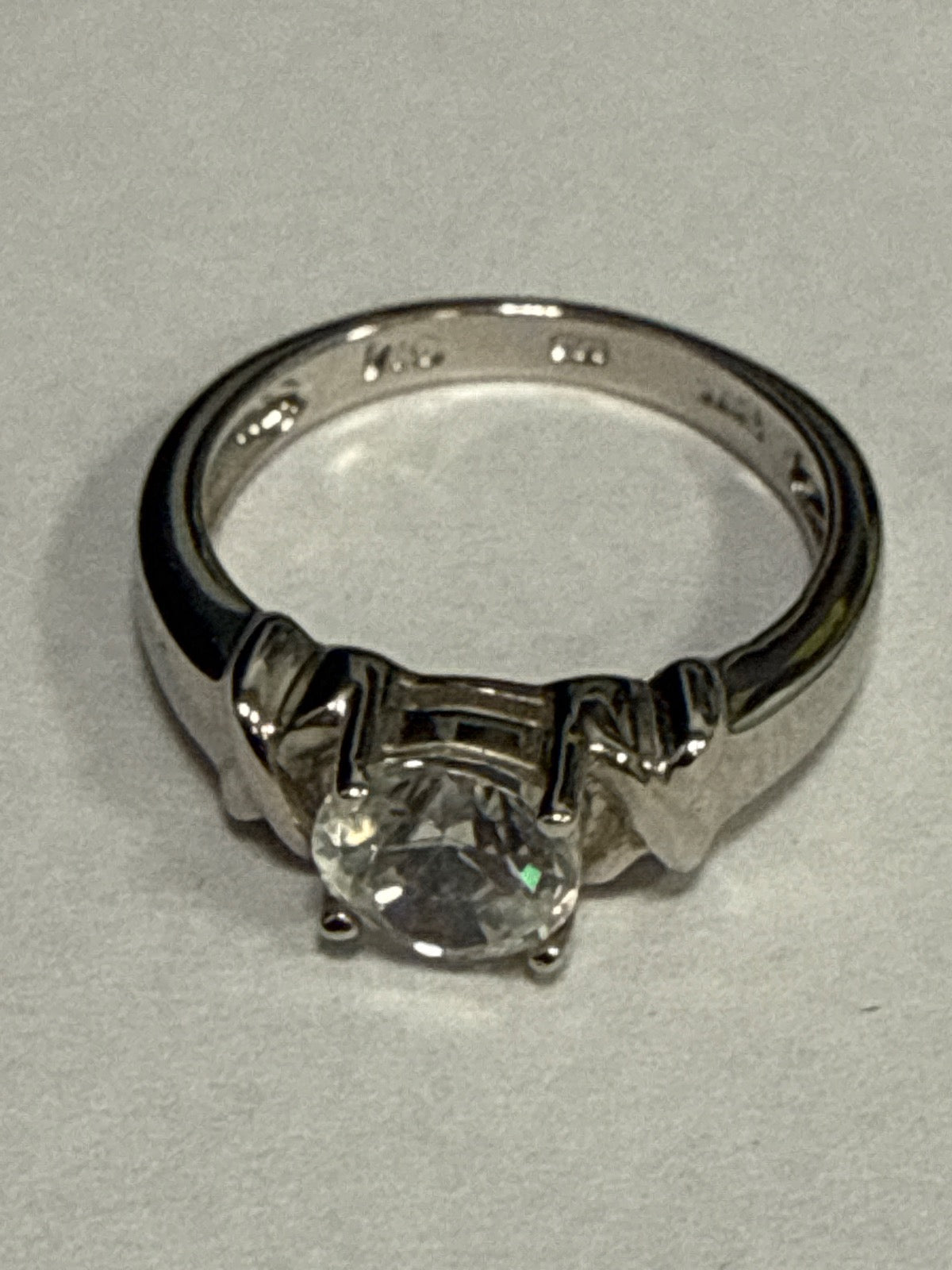 White Silver Engagement Ring with CZ