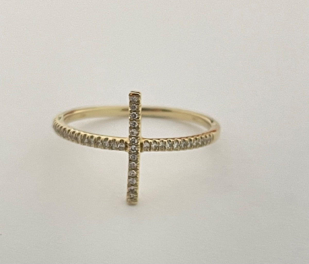14K Yellow Gold Cross Ring with Diamond