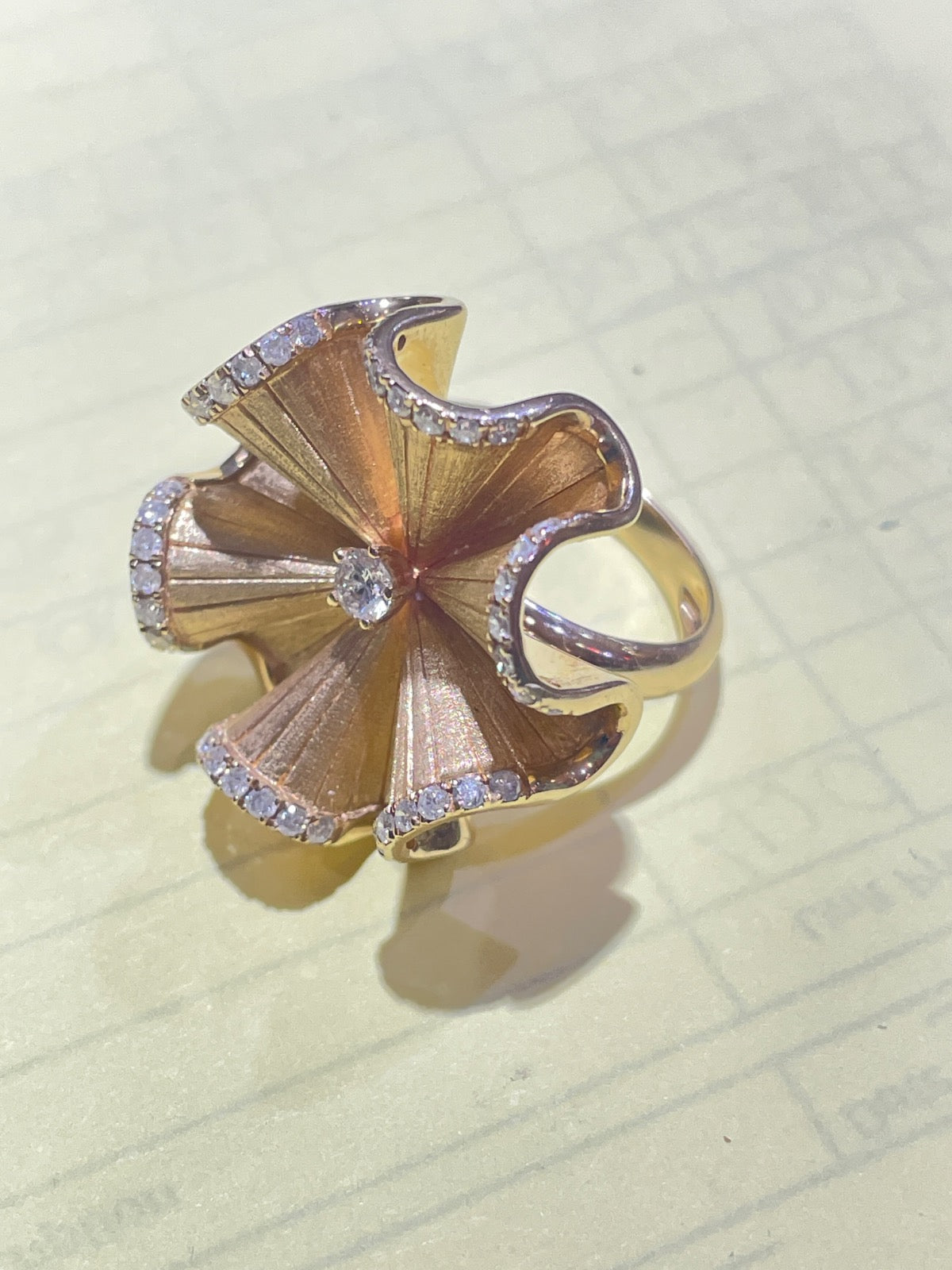 14K Yellow Gold Flower Ring Ring with Diamond