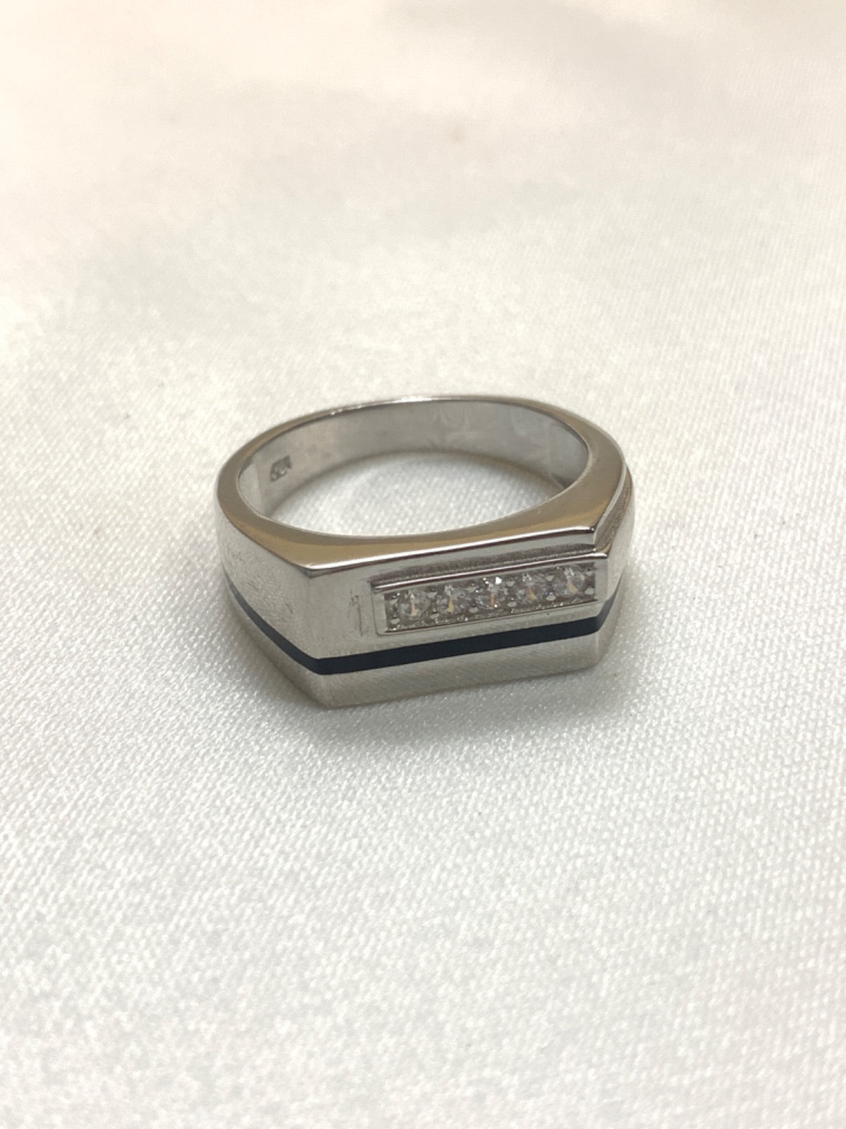 White Silver Men's Ring with CZ