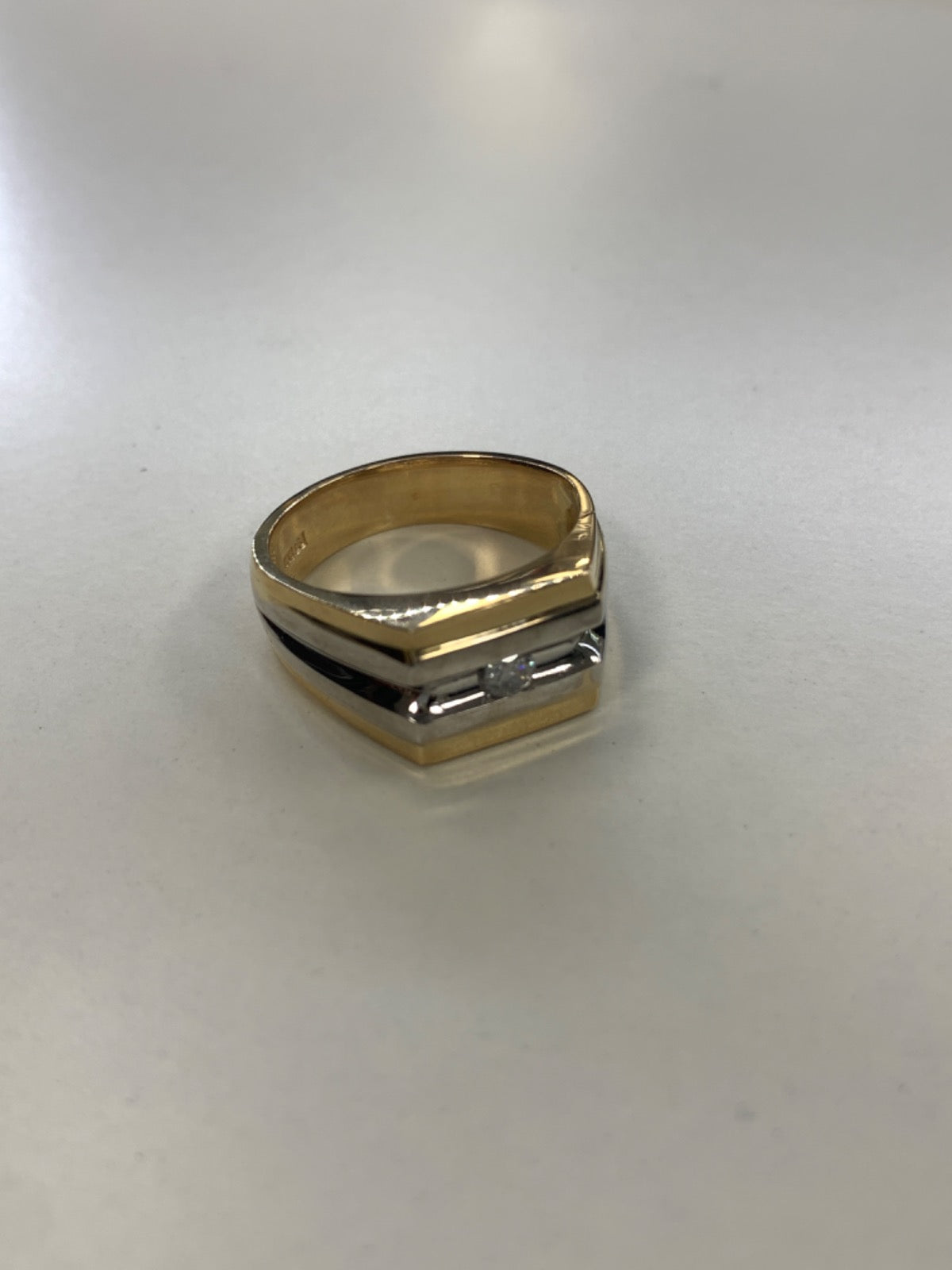 18K Two-Tone Gold Men's Ring with Diamond