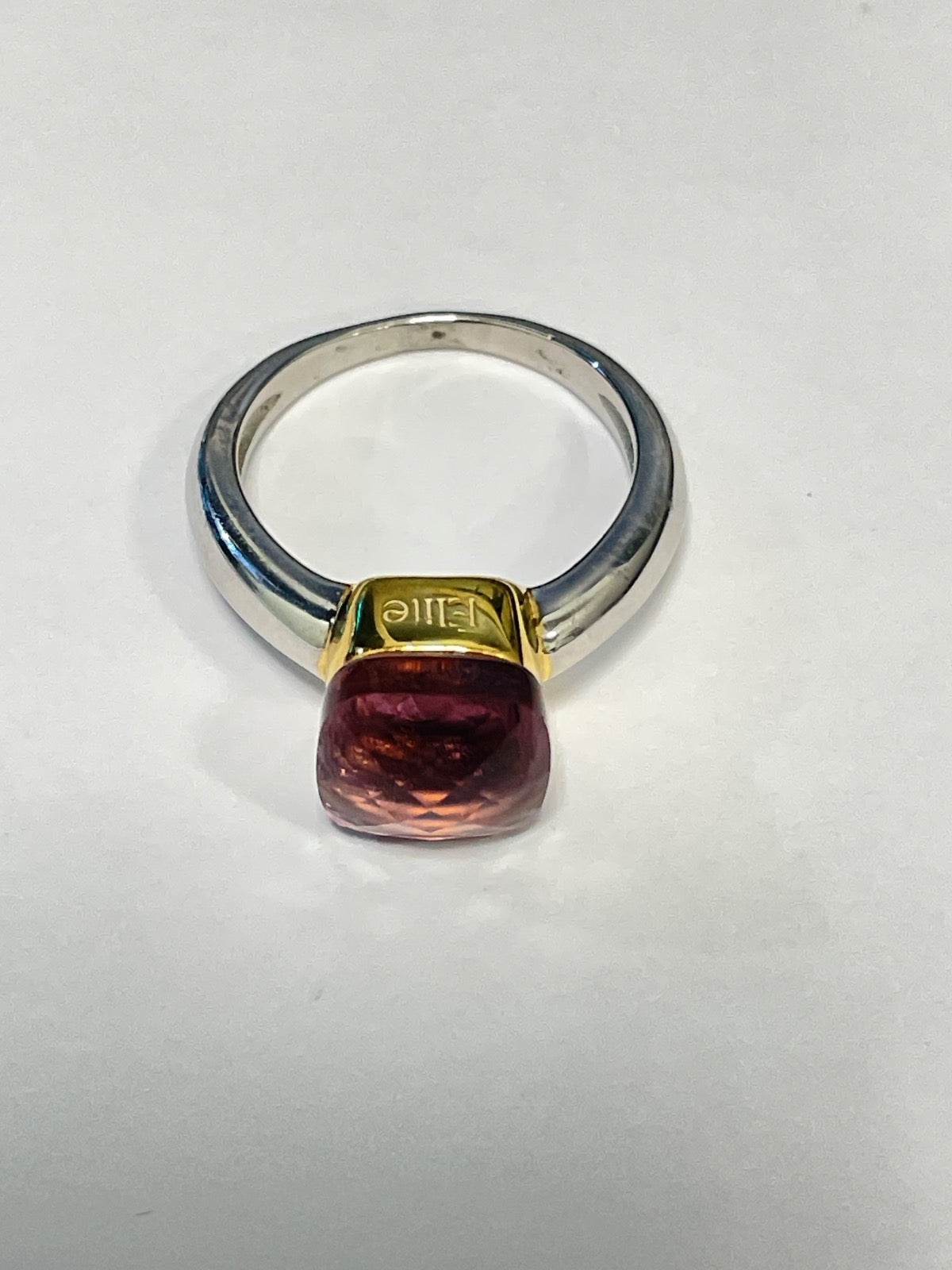 White Silver Ring with Pink Quartz