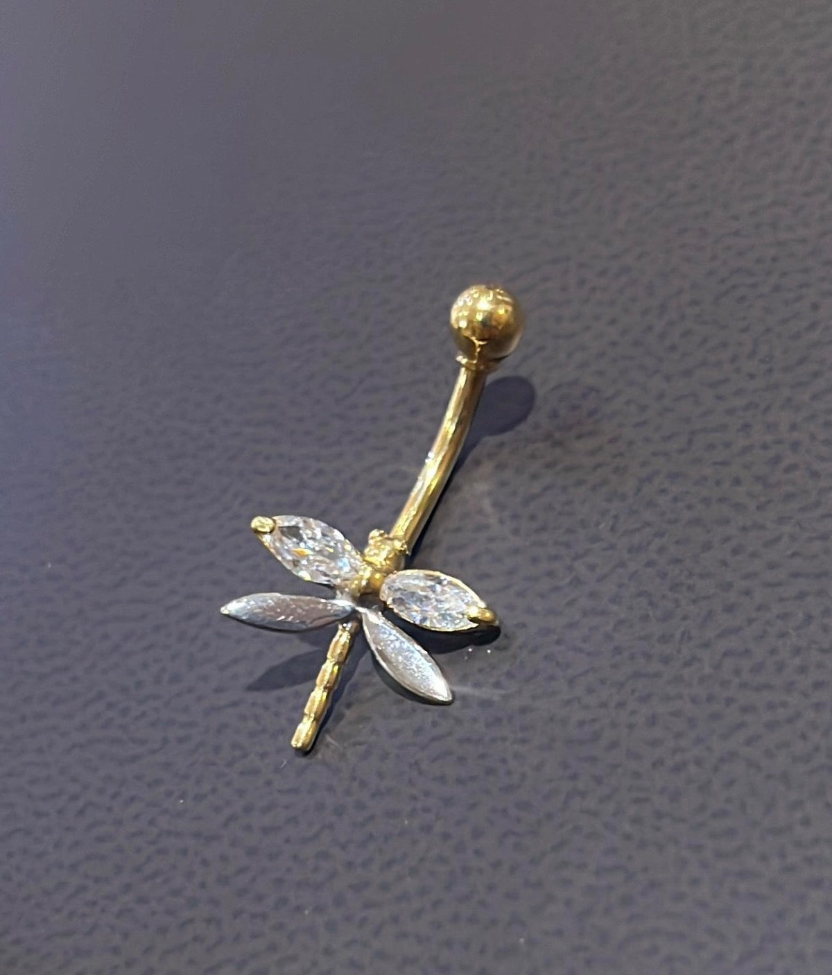 18K Yellow Gold Bellybutton Dragonfly Piercing with CZ