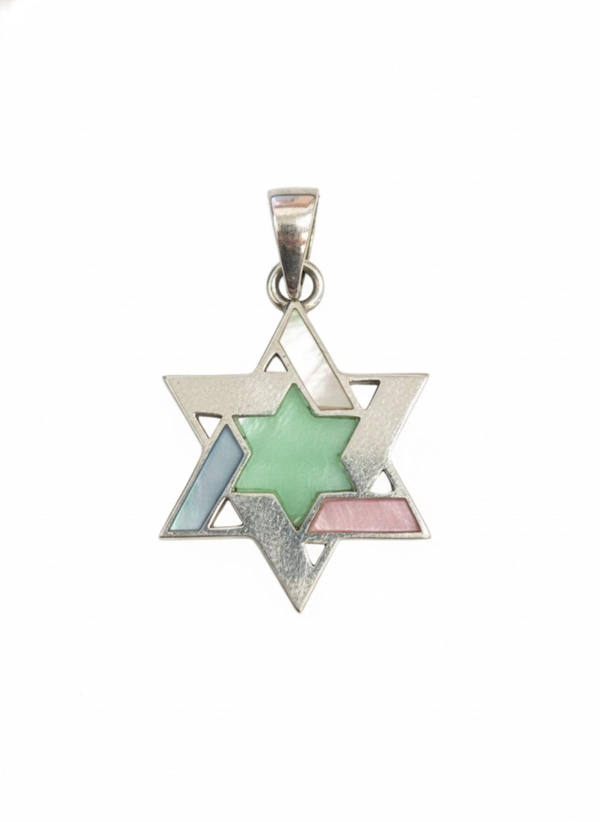 White Silver Star Of David Pendant