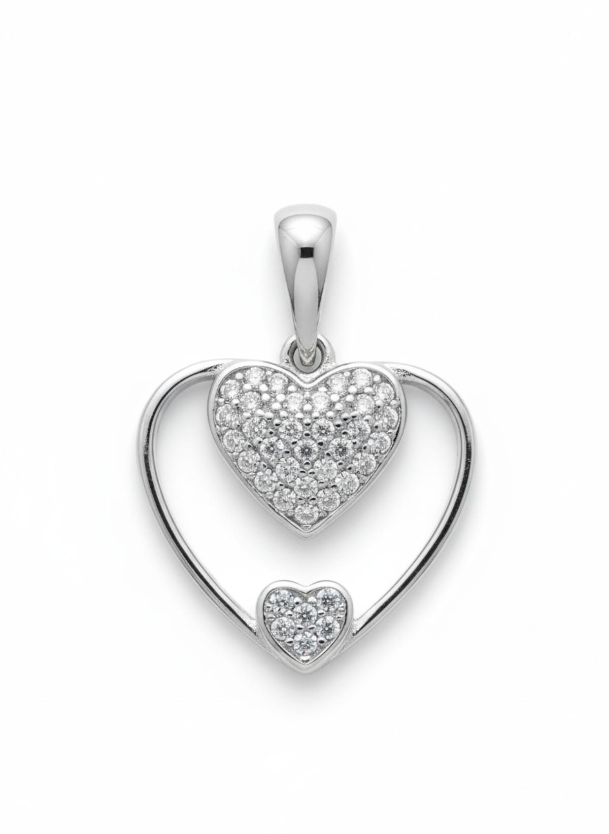 White Silver Heart Pendant with CZ