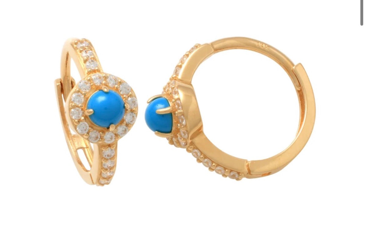 14K Yellow Gold Small Hoop Earring with CZ