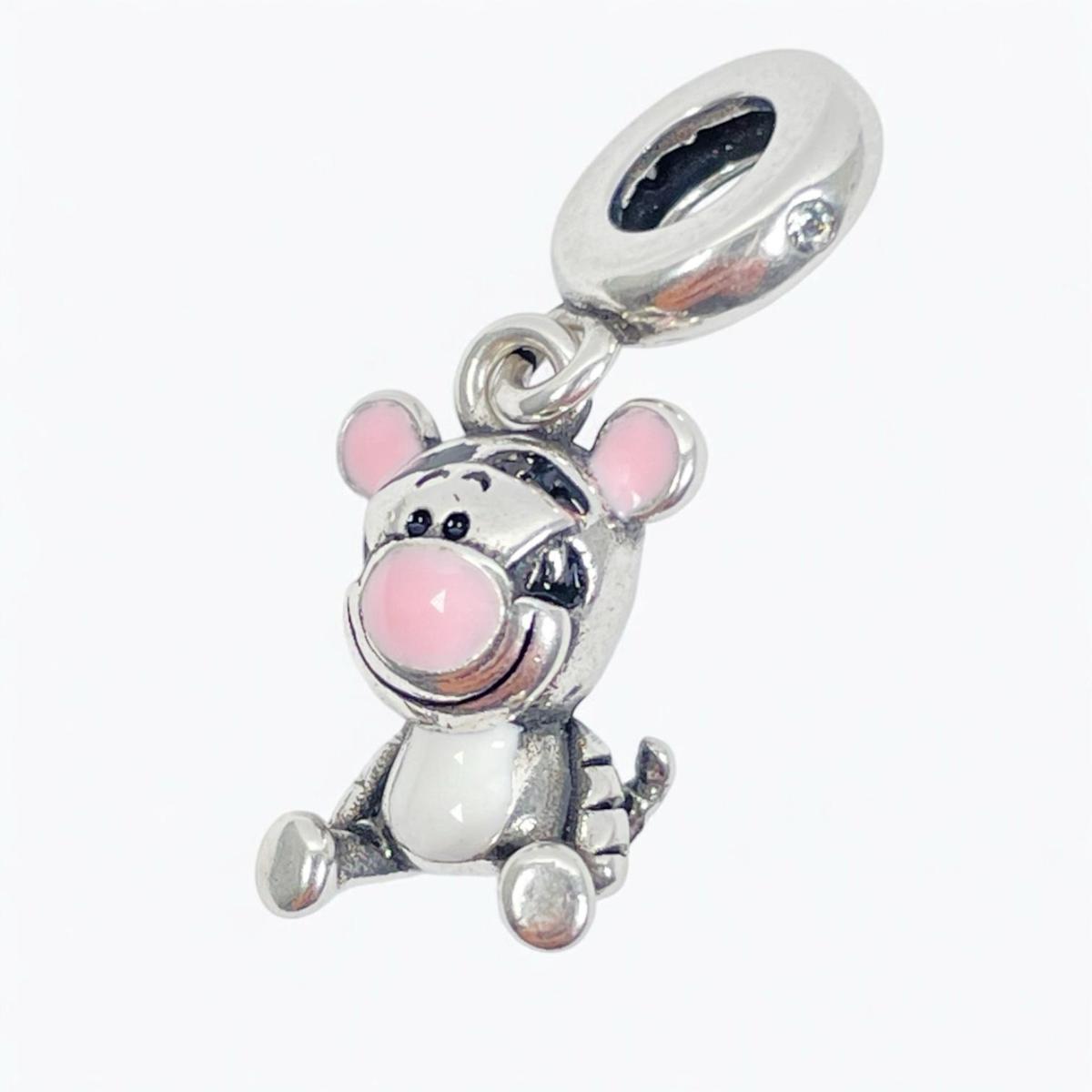 White Silver Poo Tiger Charm with CZ