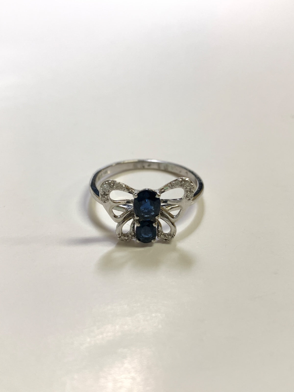 14K White Gold Ring with Sapphire and Diamond