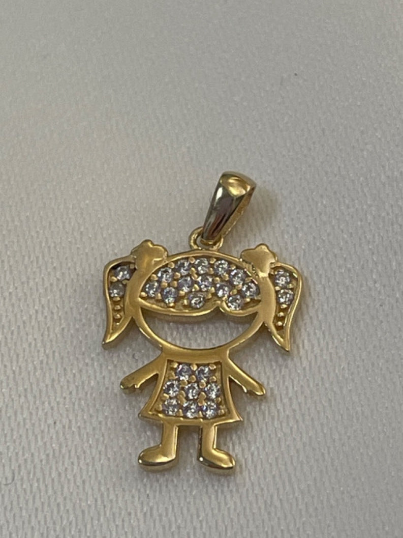 18K Yellow Gold Girl Pendant with CZ