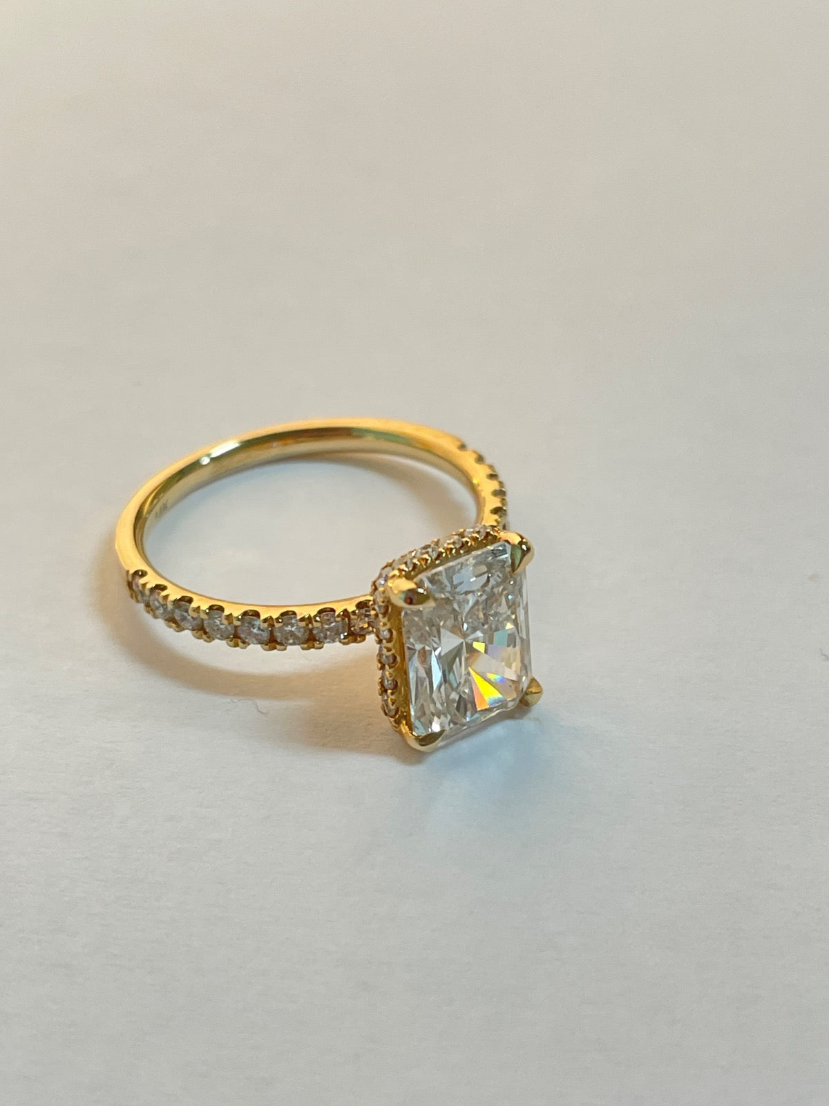14K Yellow Gold Engagement Ring with Diamond and Lab Diamond