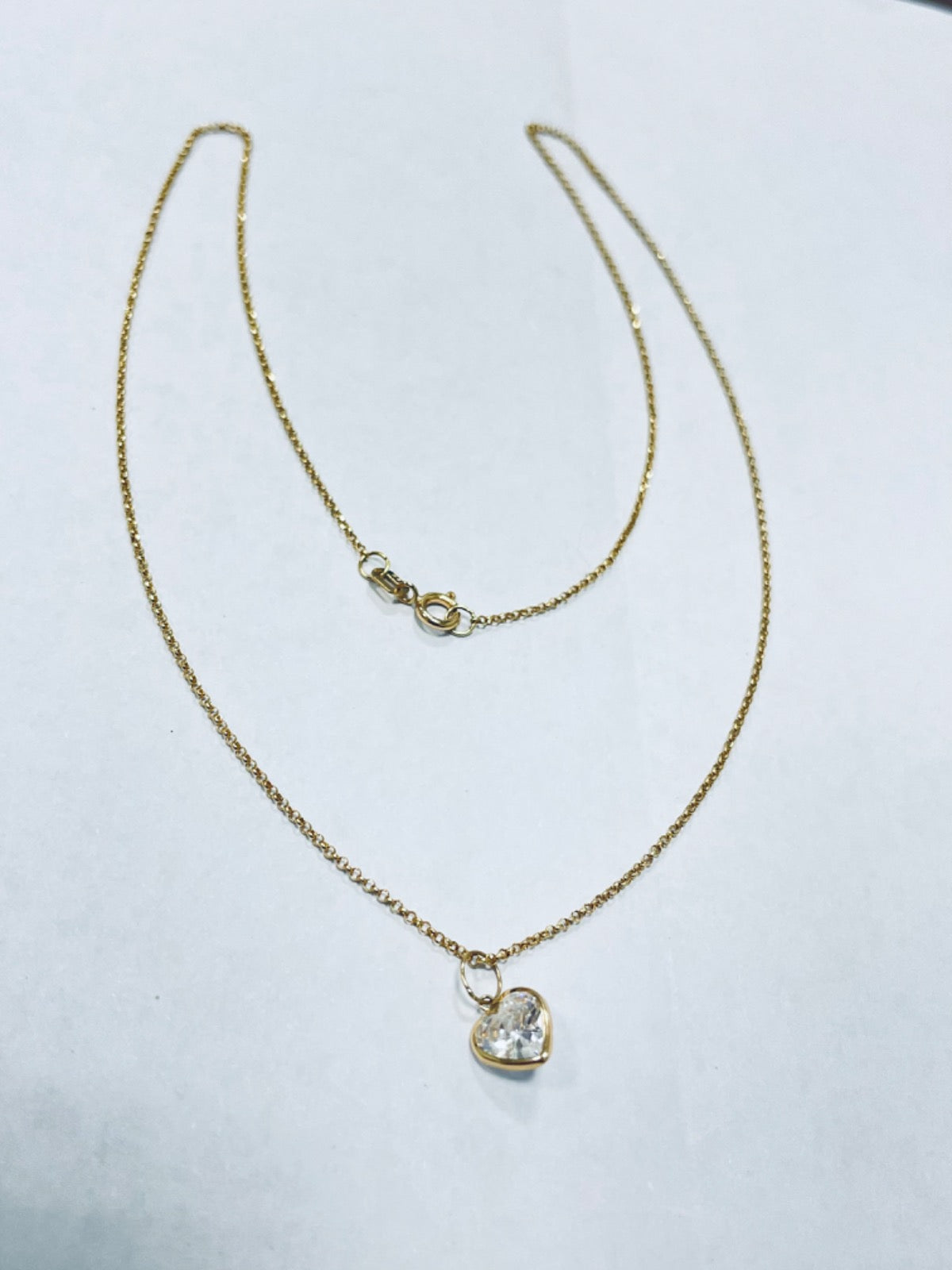 18K Yellow Gold Charm Necklace Set with CZ