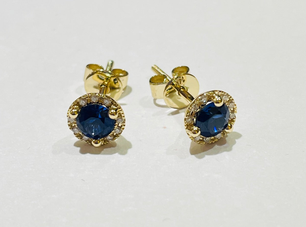 14K Yellow Gold Earring with Diamond and Sapphire