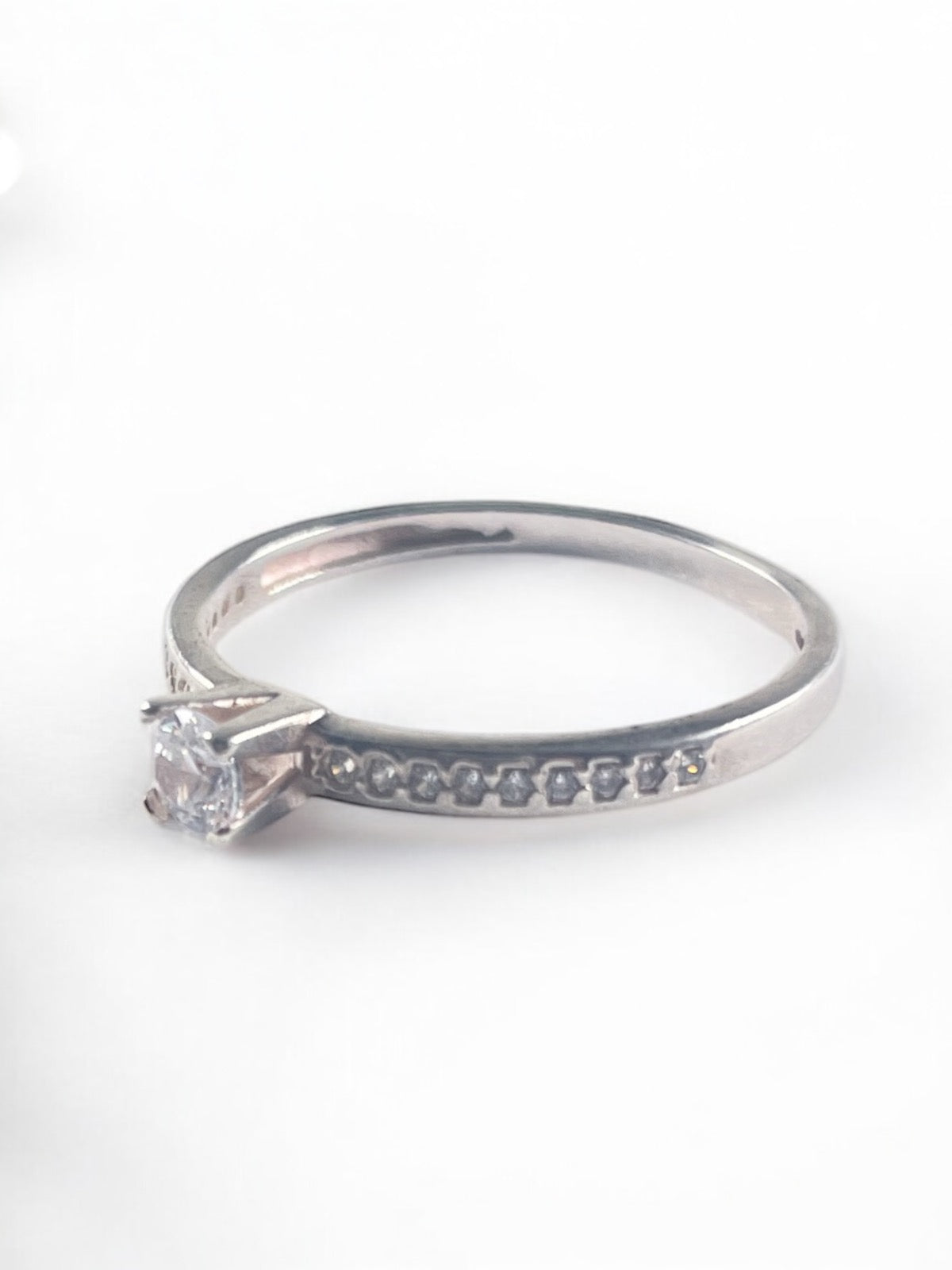 White Silver Ring with CZ