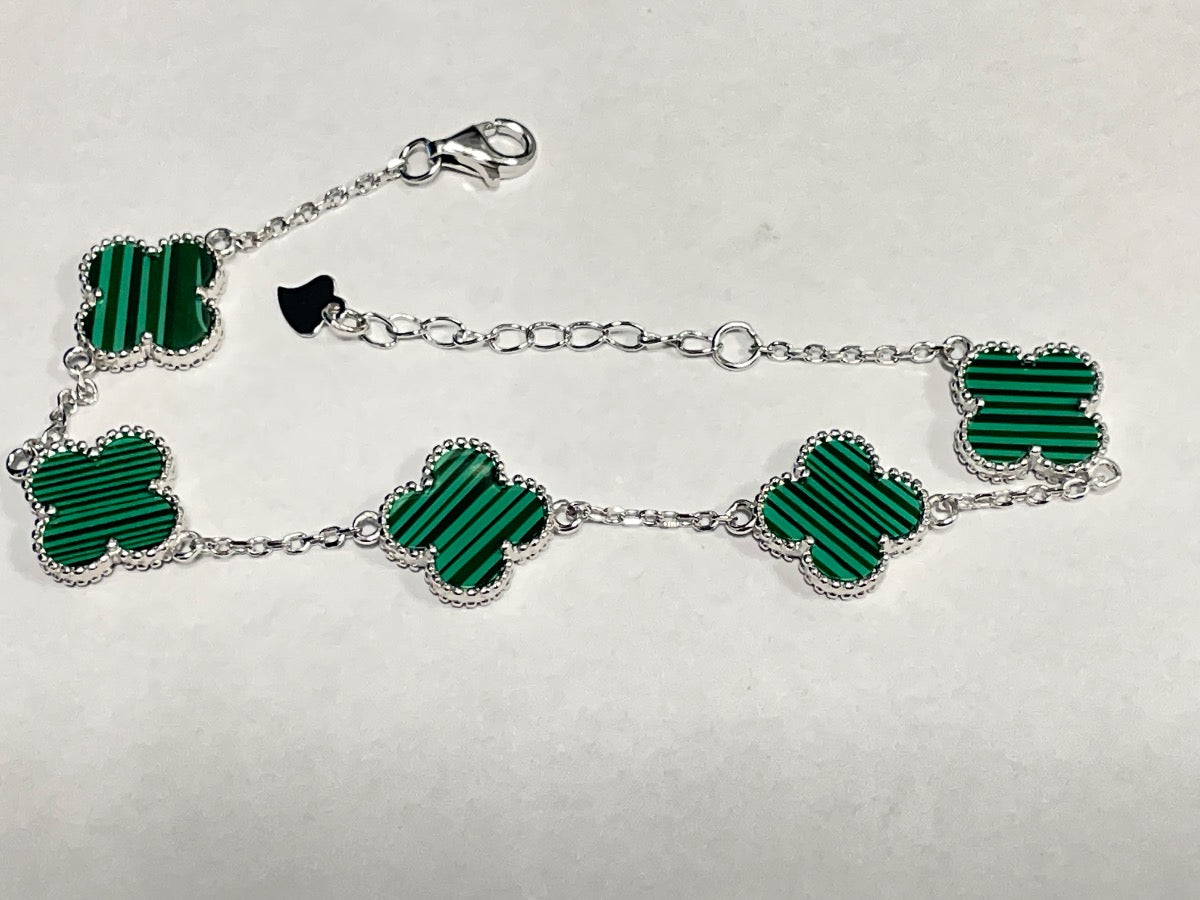 White Silver Clover Bracelet with CZ