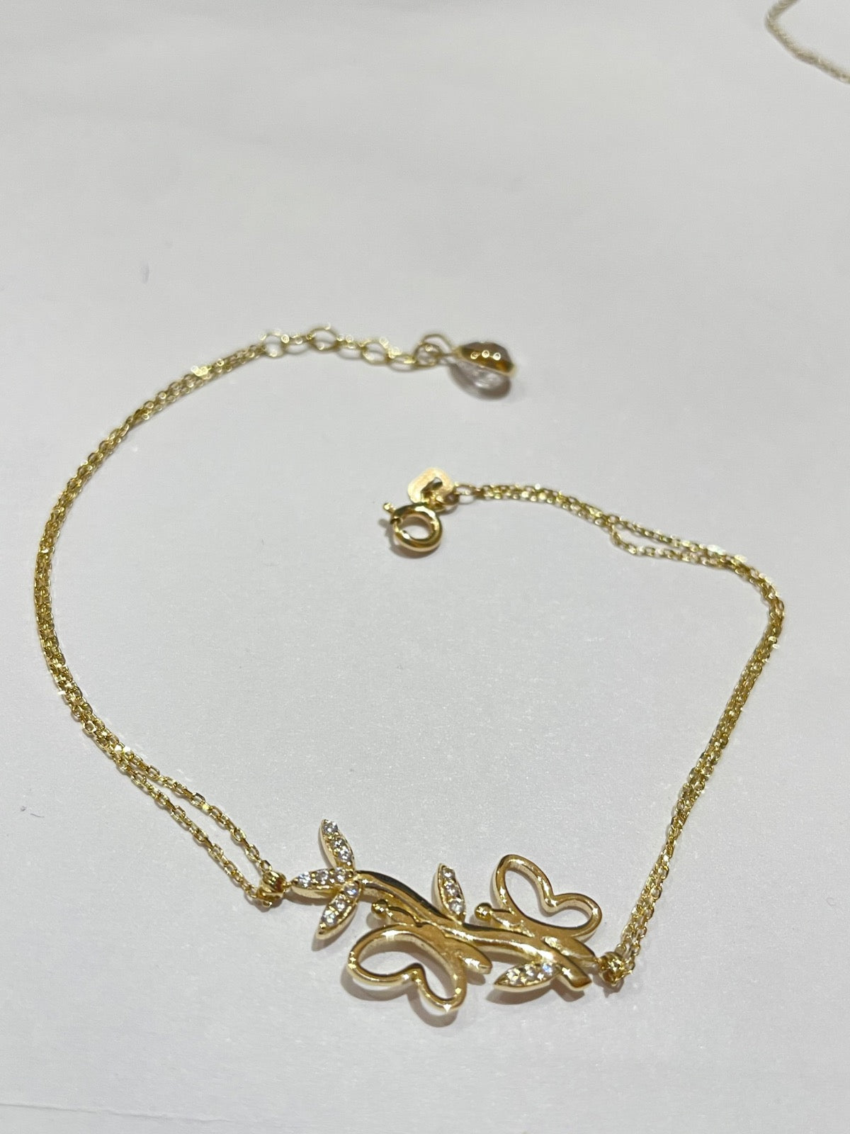 14K Yellow Gold Butterfly Bracelet with CZ