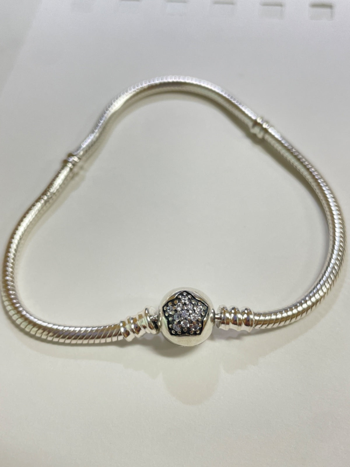 White Silver Pandora Style Bracelet with CZ