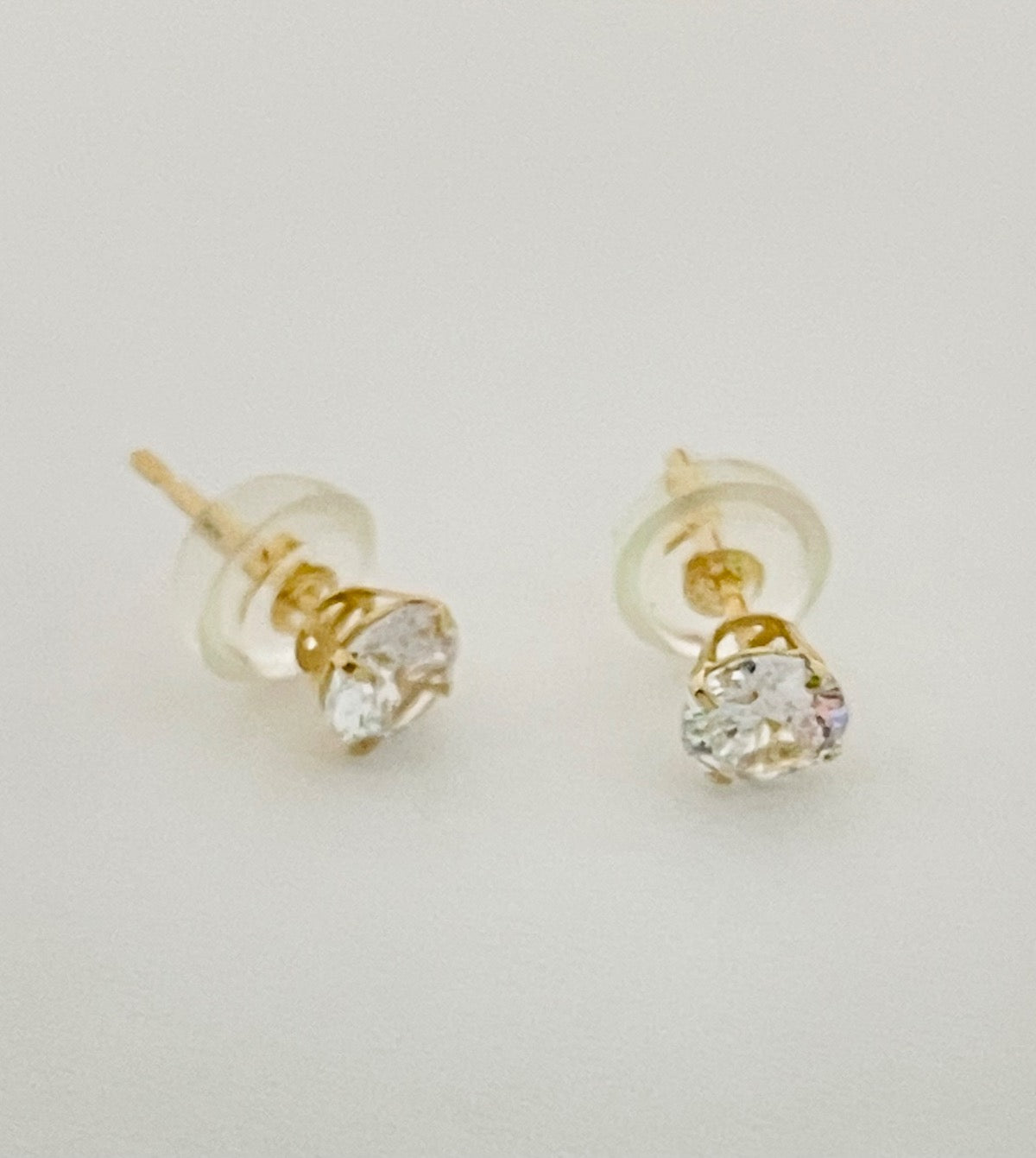 14K Yellow Gold 3mm Push Back Silicone Earring with CZ