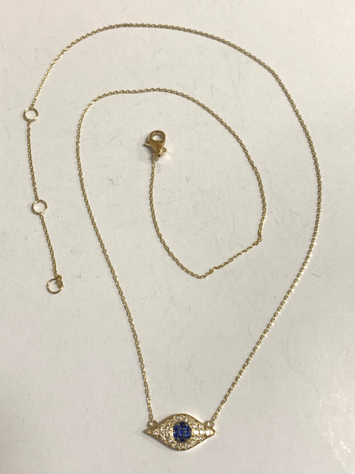14K Yellow Gold Eye Chain with Diamond and Sapphire