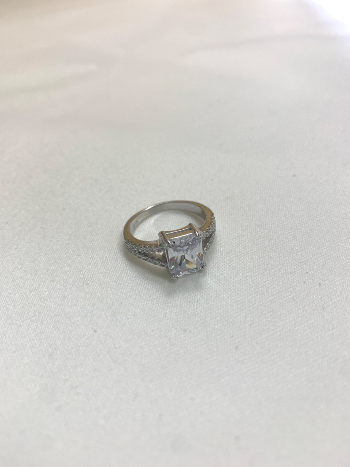 White Silver Ring with CZ