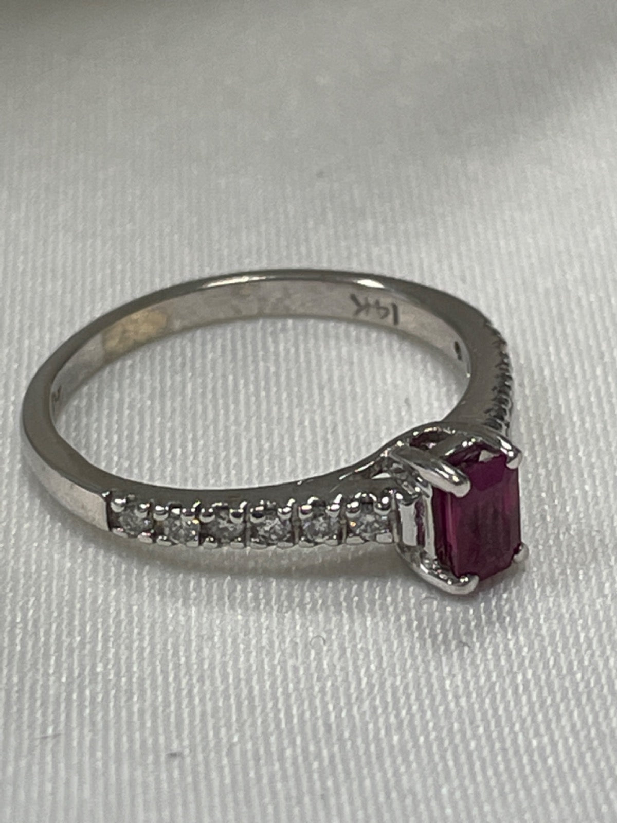 14K White Gold Ring with Ruby and Diamond