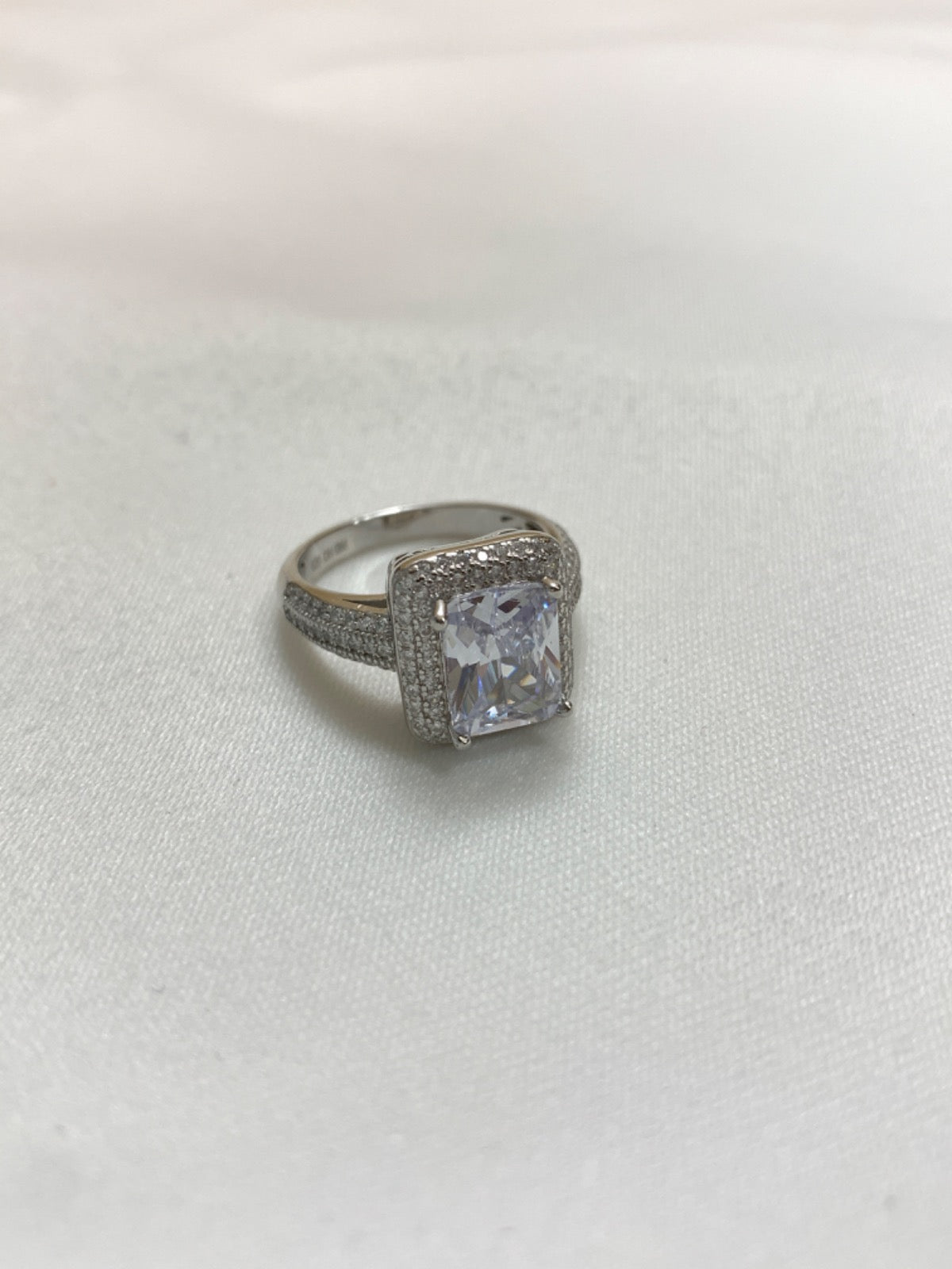 White Silver Ring with CZ