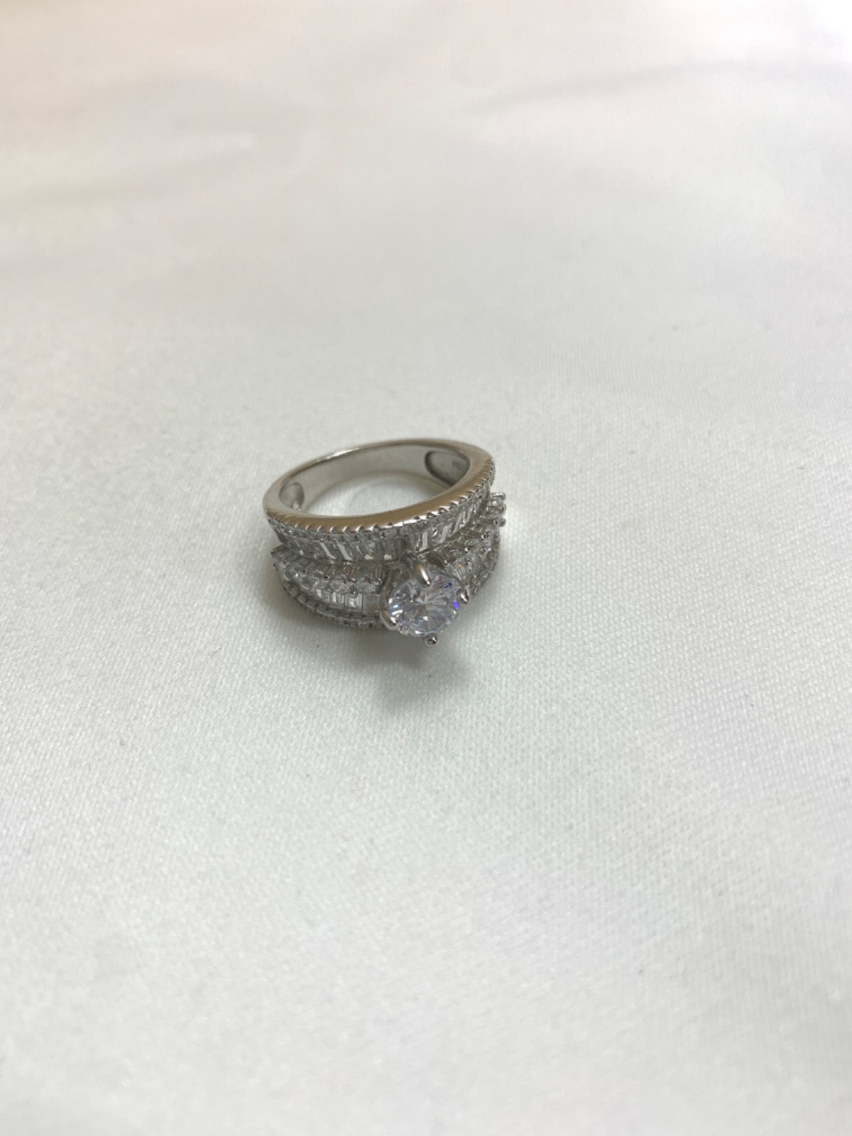 White Silver Ring with CZ
