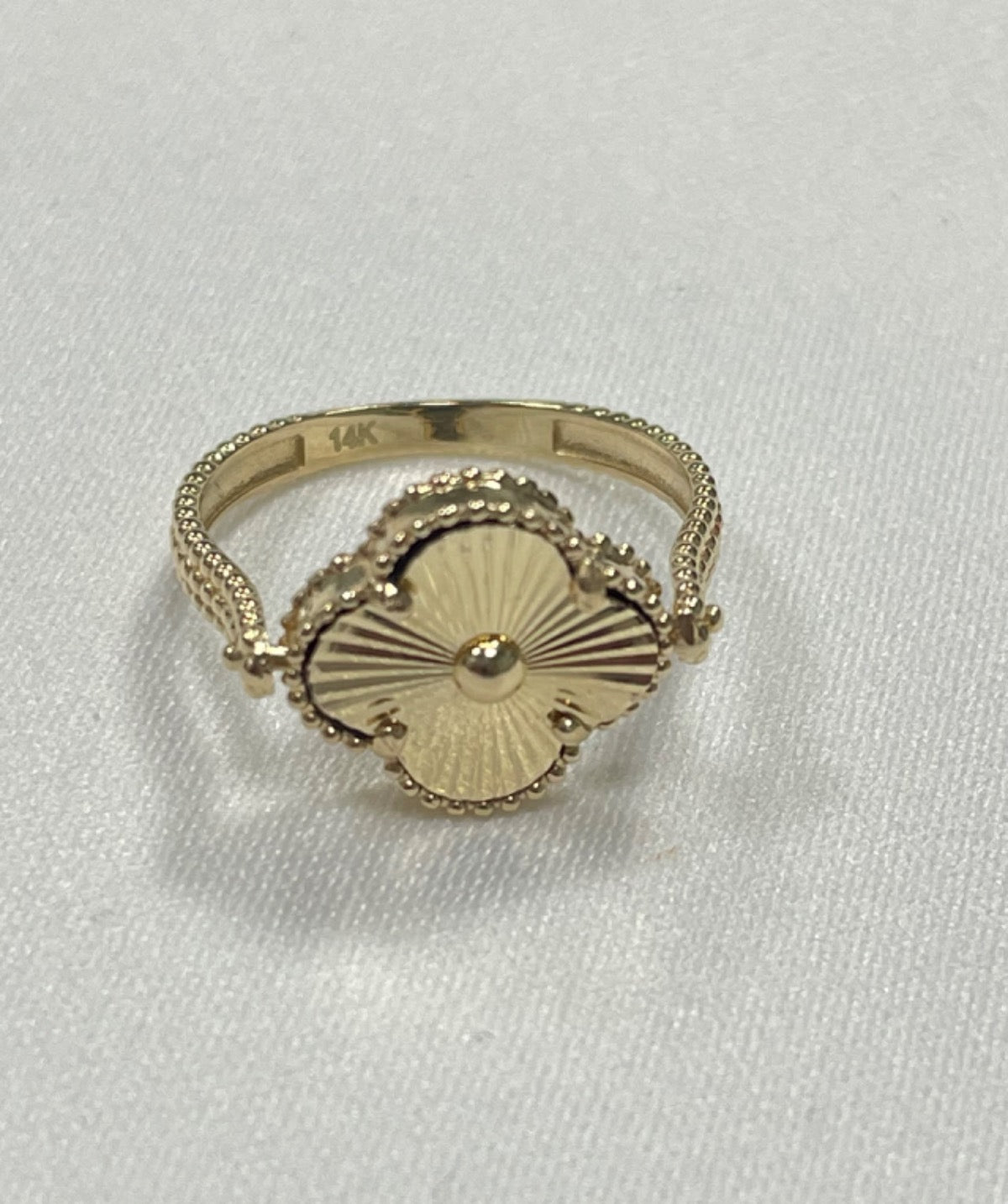 14K Yellow Gold Clover Ring with CZ