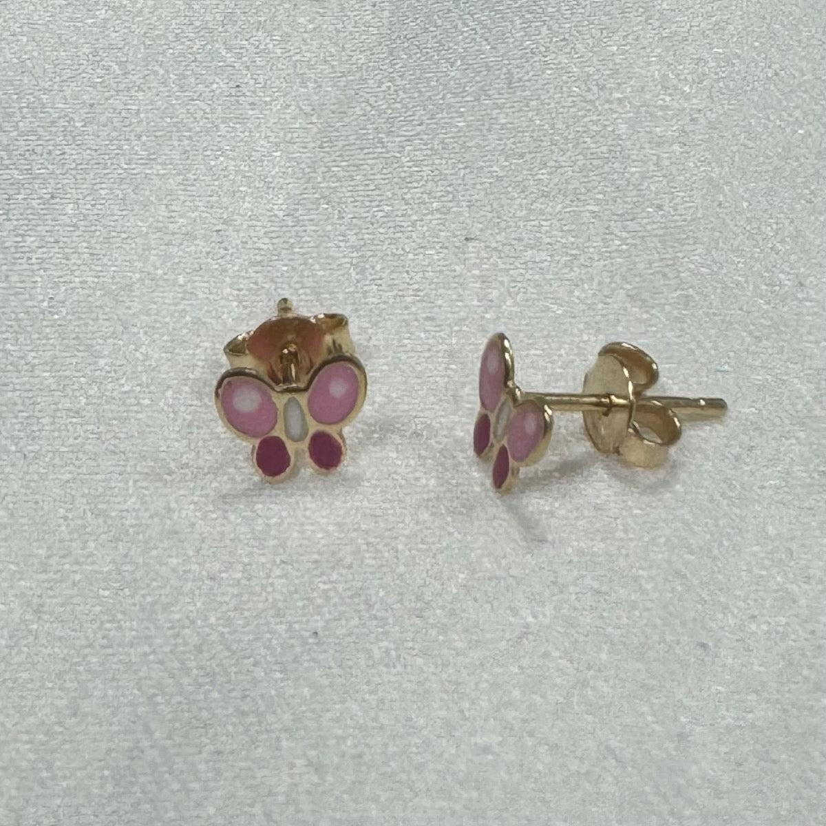 14K Yellow Gold Pink Butterfly Earring