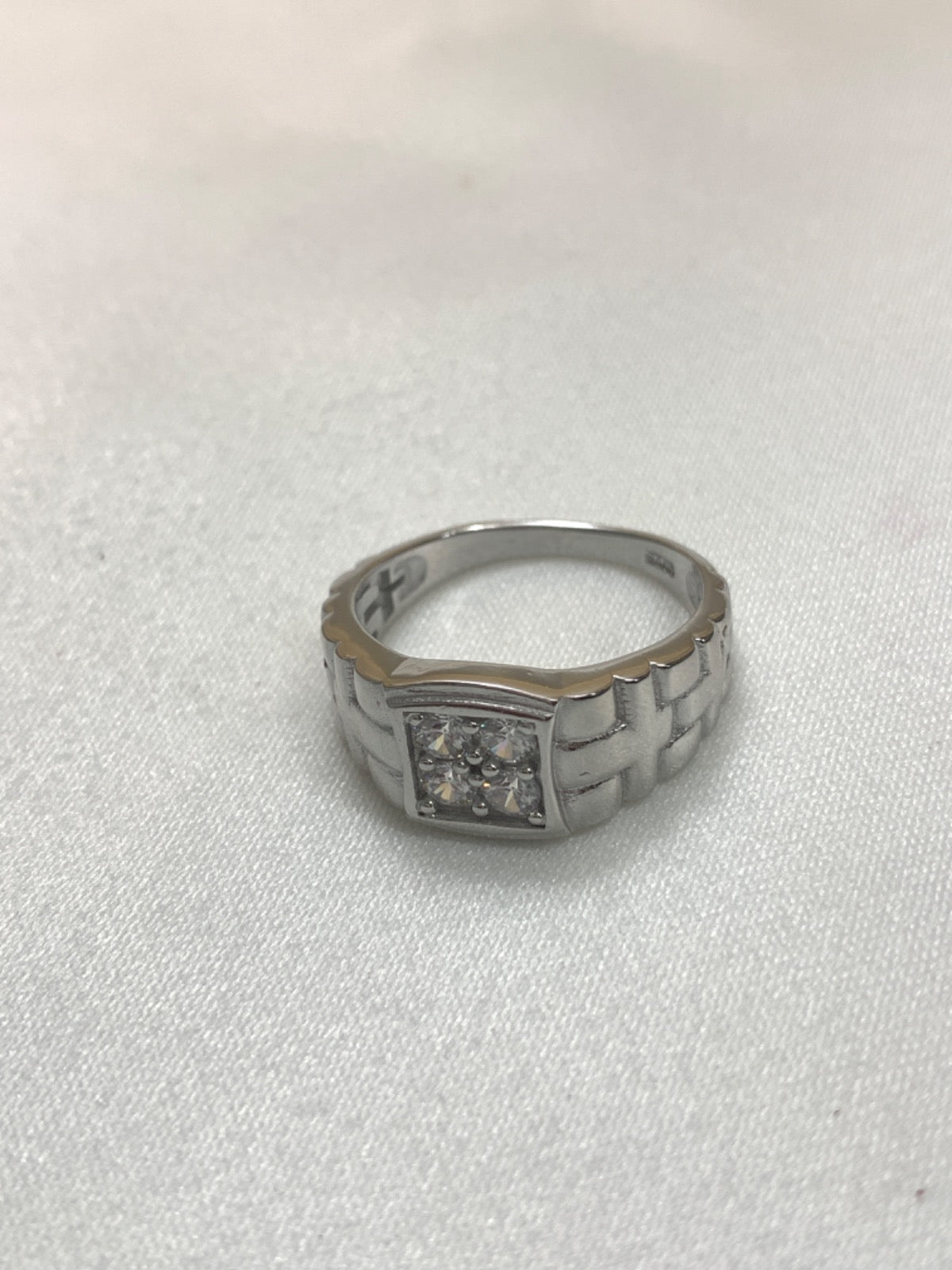 White Silver Men's Ring with CZ