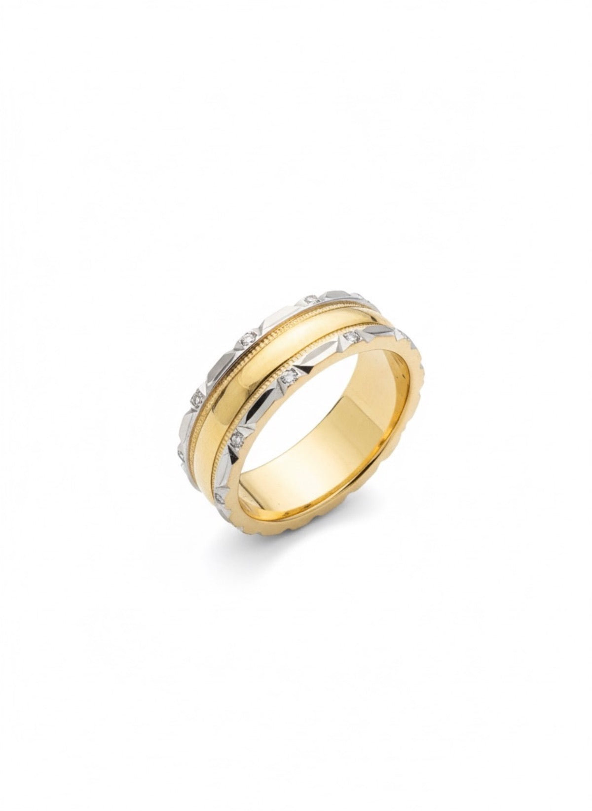 18K Two-Tone Gold Diamond Cut Wedding Band