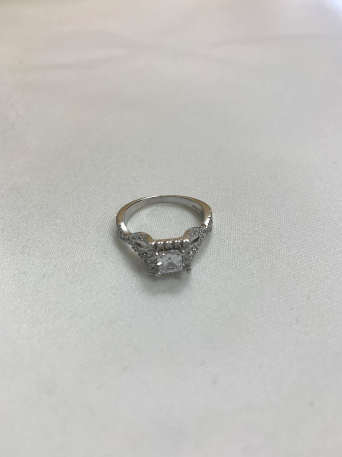 White Silver Ring with CZ