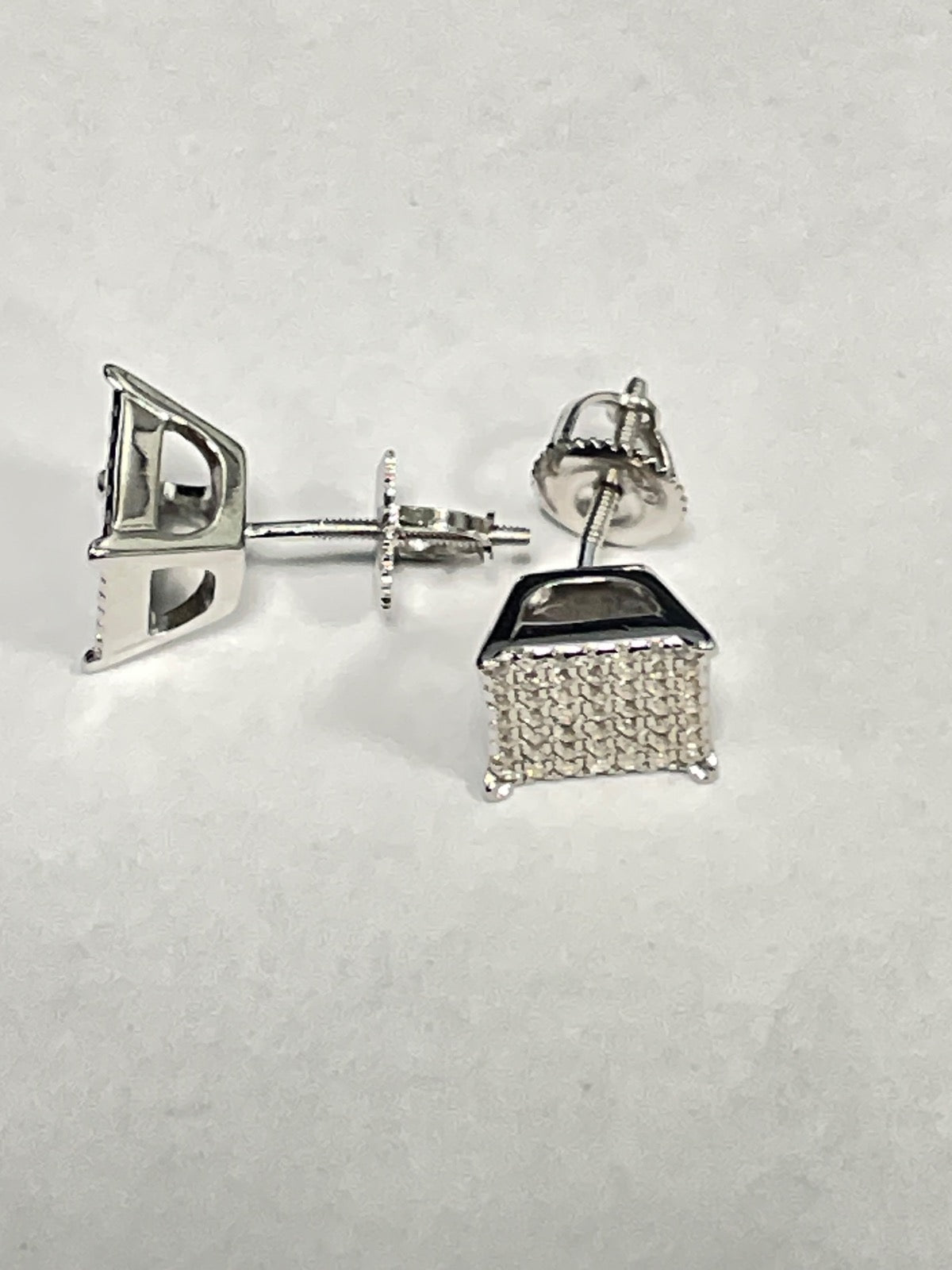 White Silver Square Earring with CZ