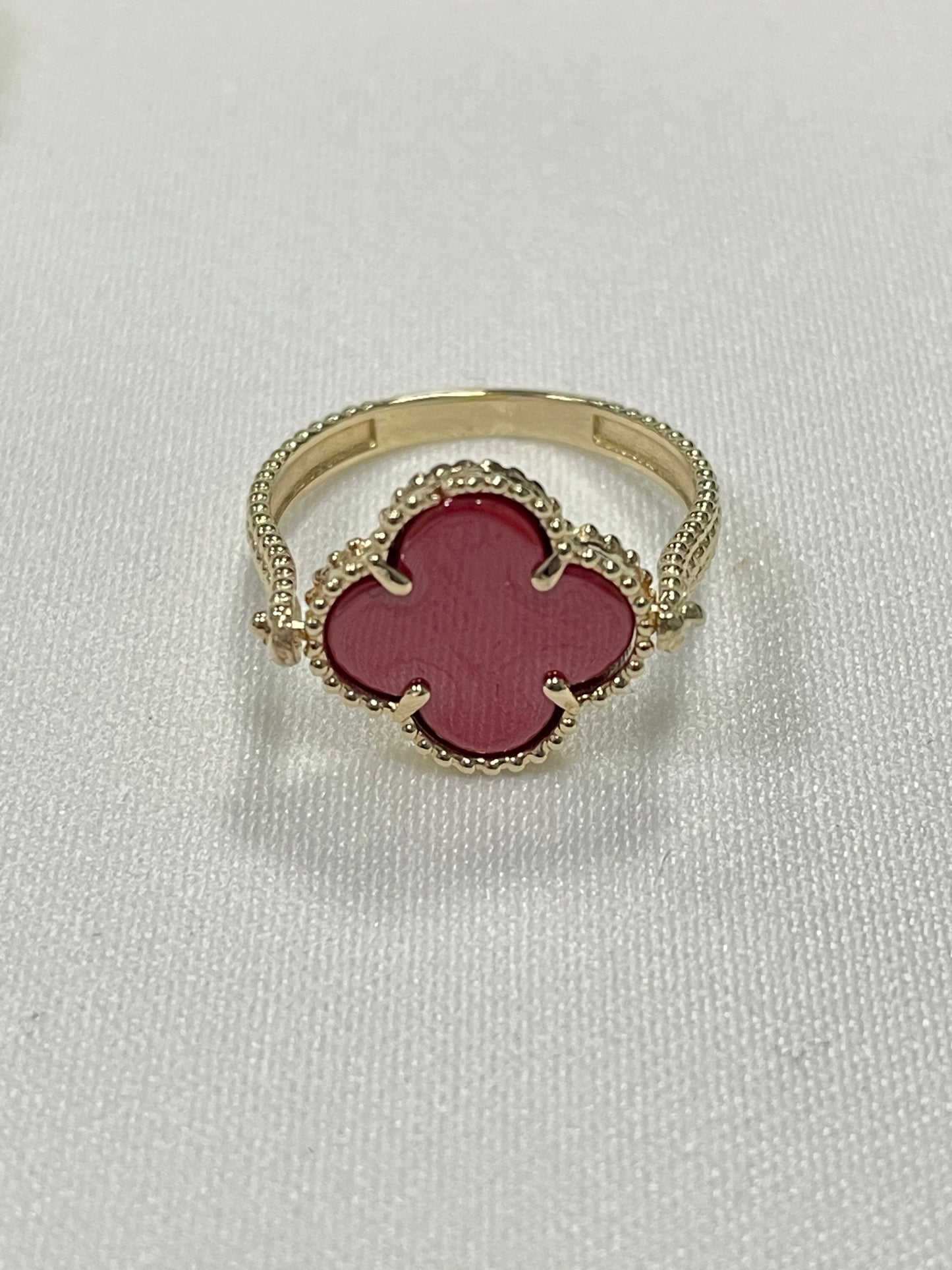 14K Yellow Gold Clover Ring with CZ