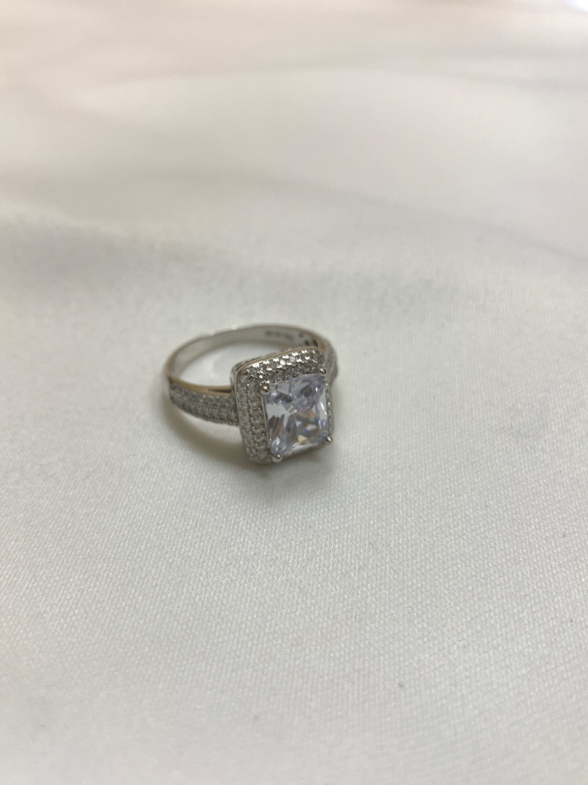White Silver Ring with CZ