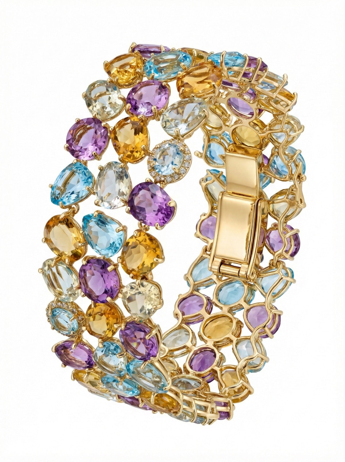 18K Yellow Gold Multicolor Bracelet with Diamond, Citrine, Amethyst, Topaz and Green Amethyst