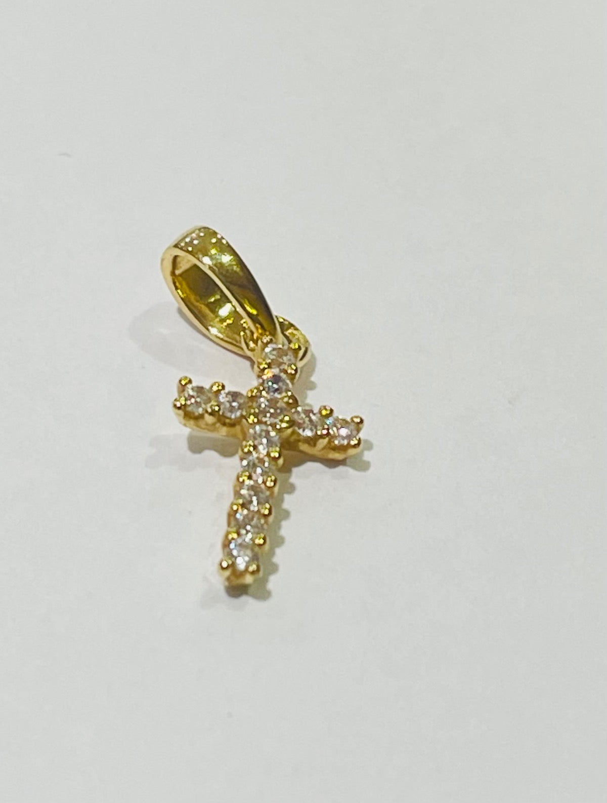 18K Yellow Gold Cross Pendant with CZ