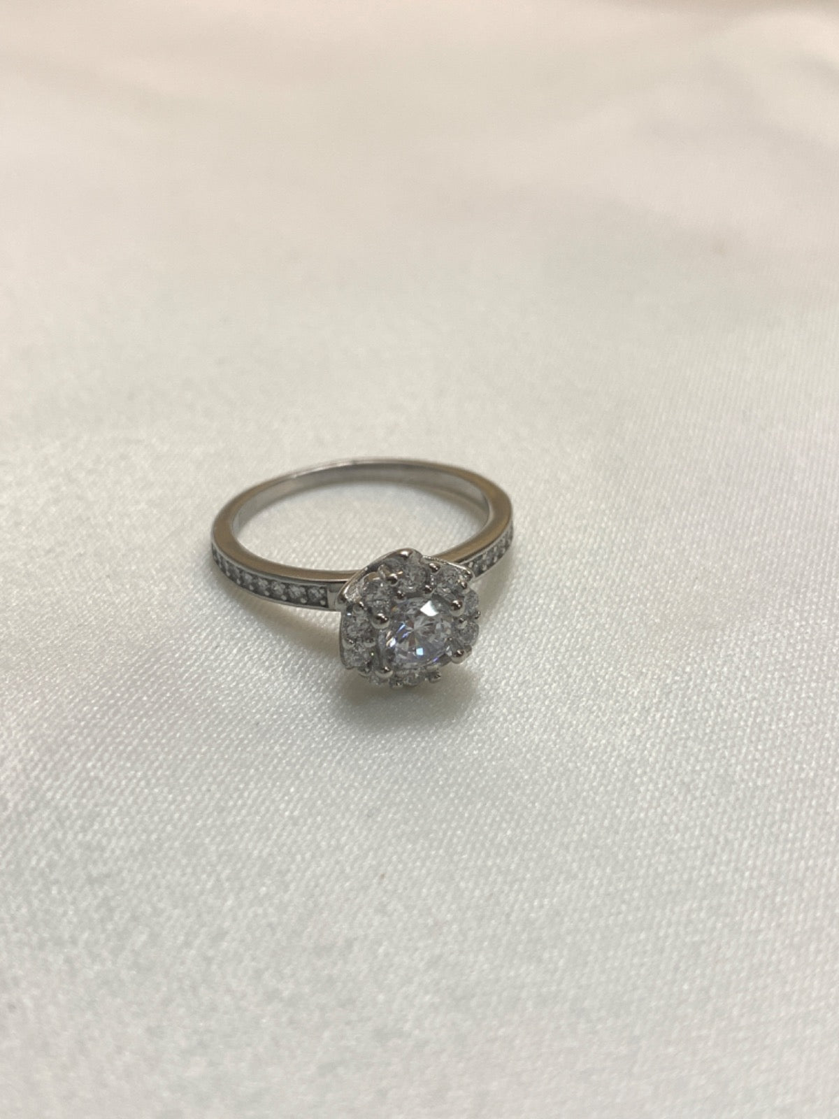 White Silver Ring with CZ
