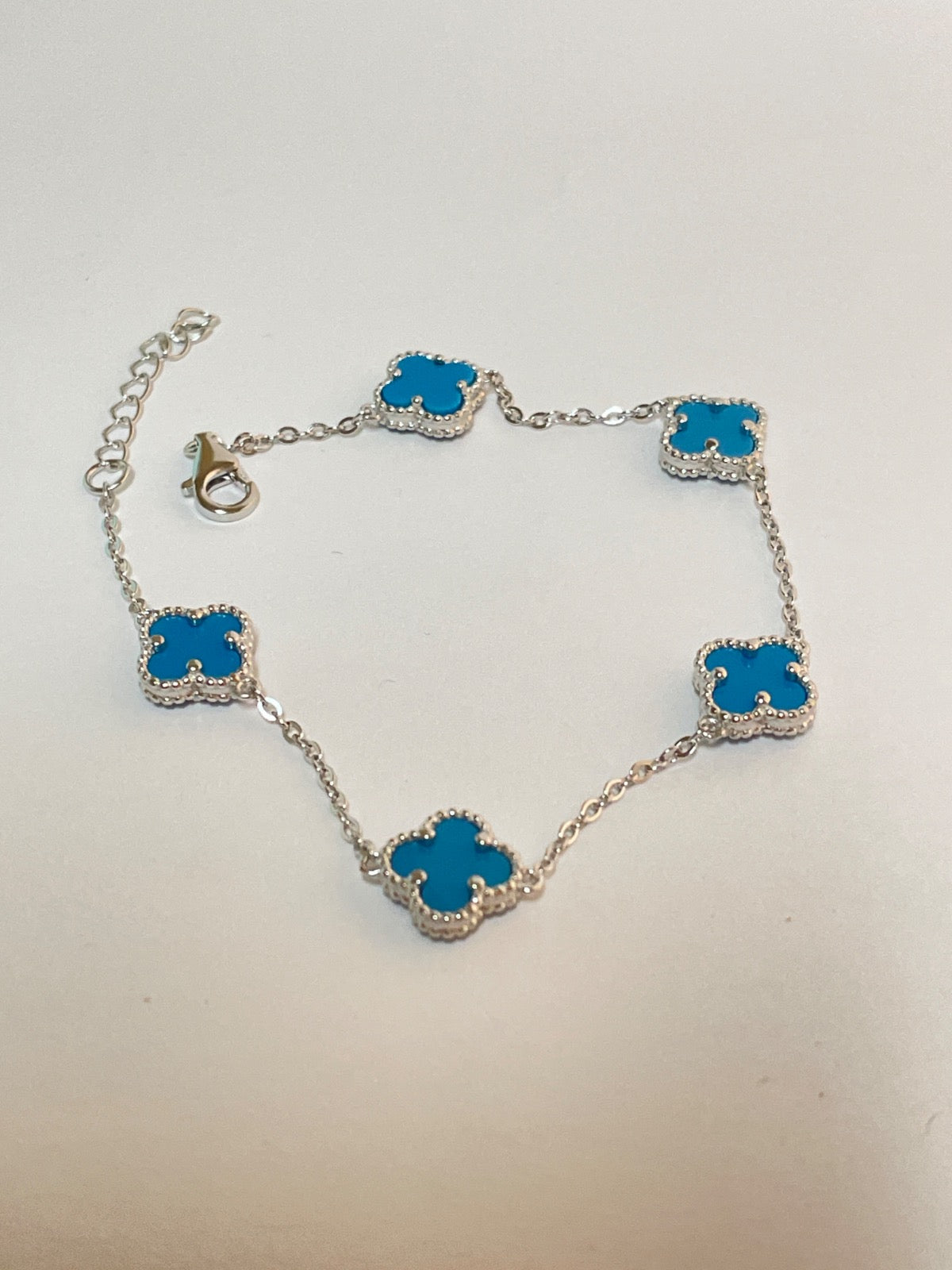 White Silver Clover Bracelet with CZ