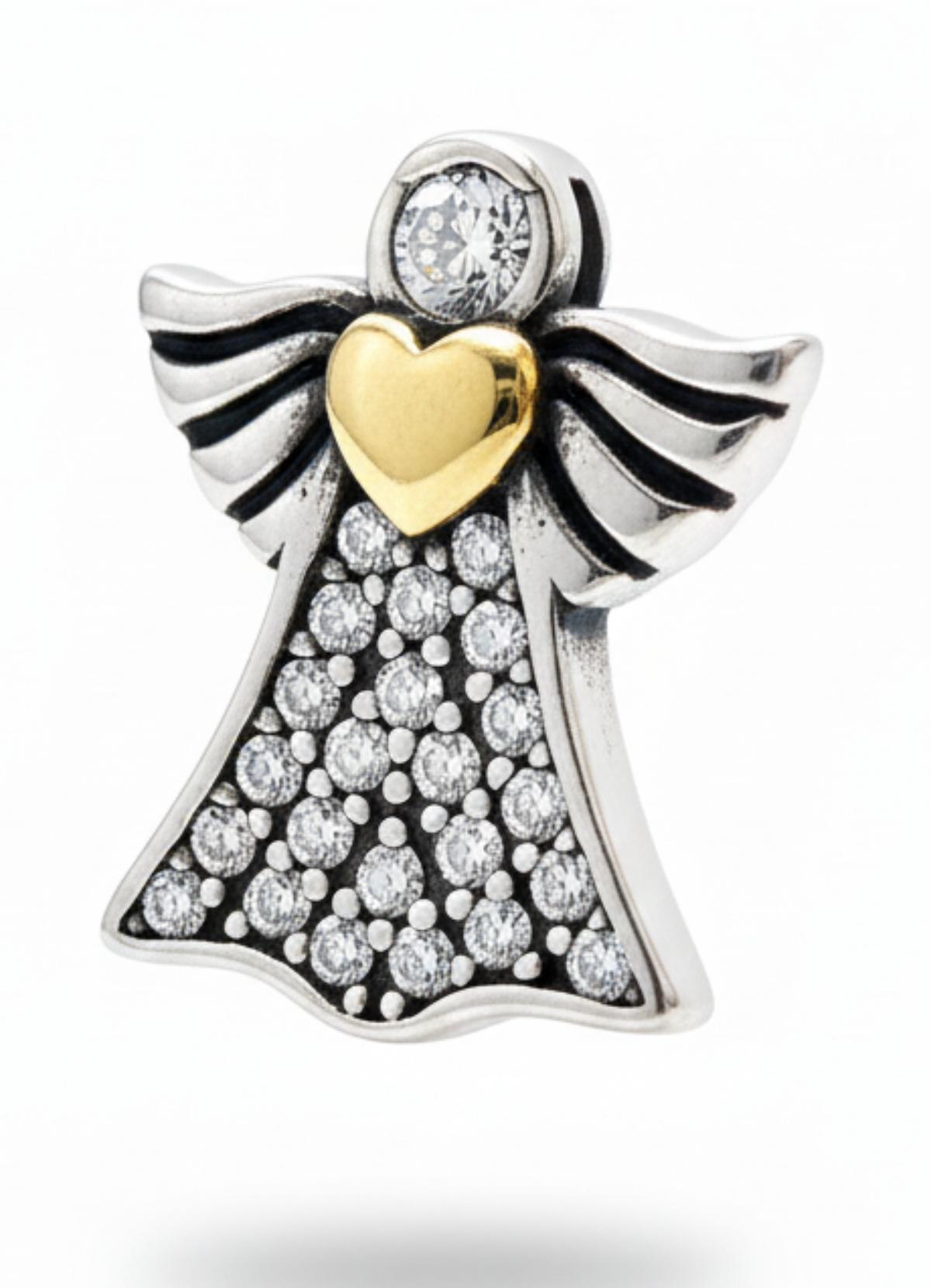 White Silver Angel Charm with CZ