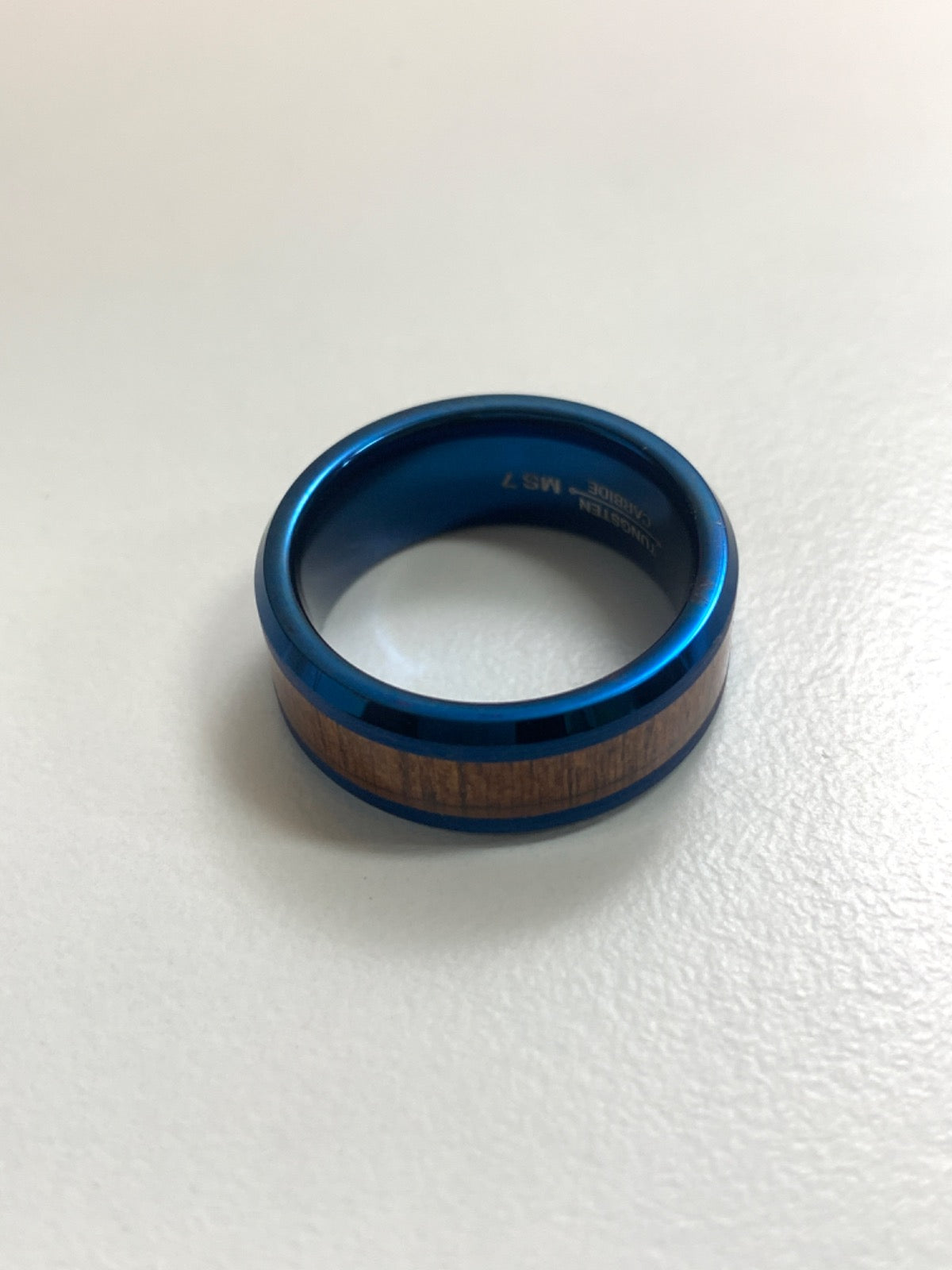 White Tungsten (blue) Ring