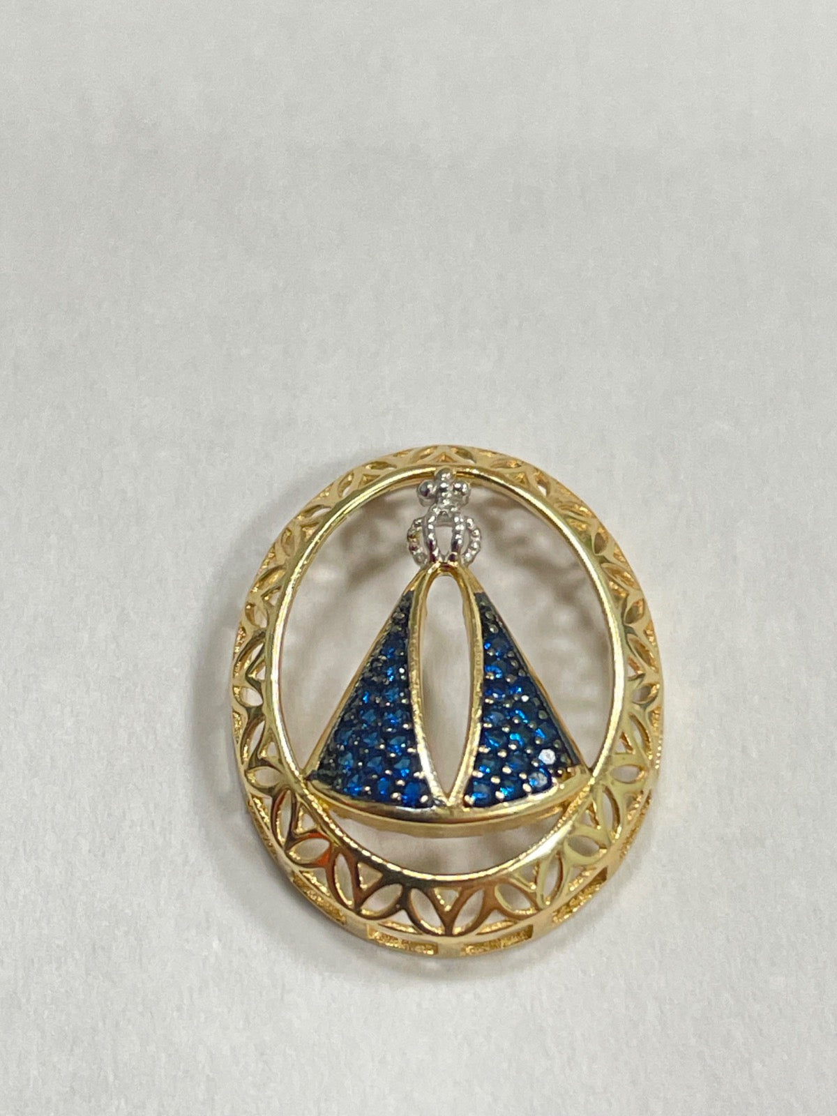 18K Yellow Gold Virgin Mary Pendant with CZ