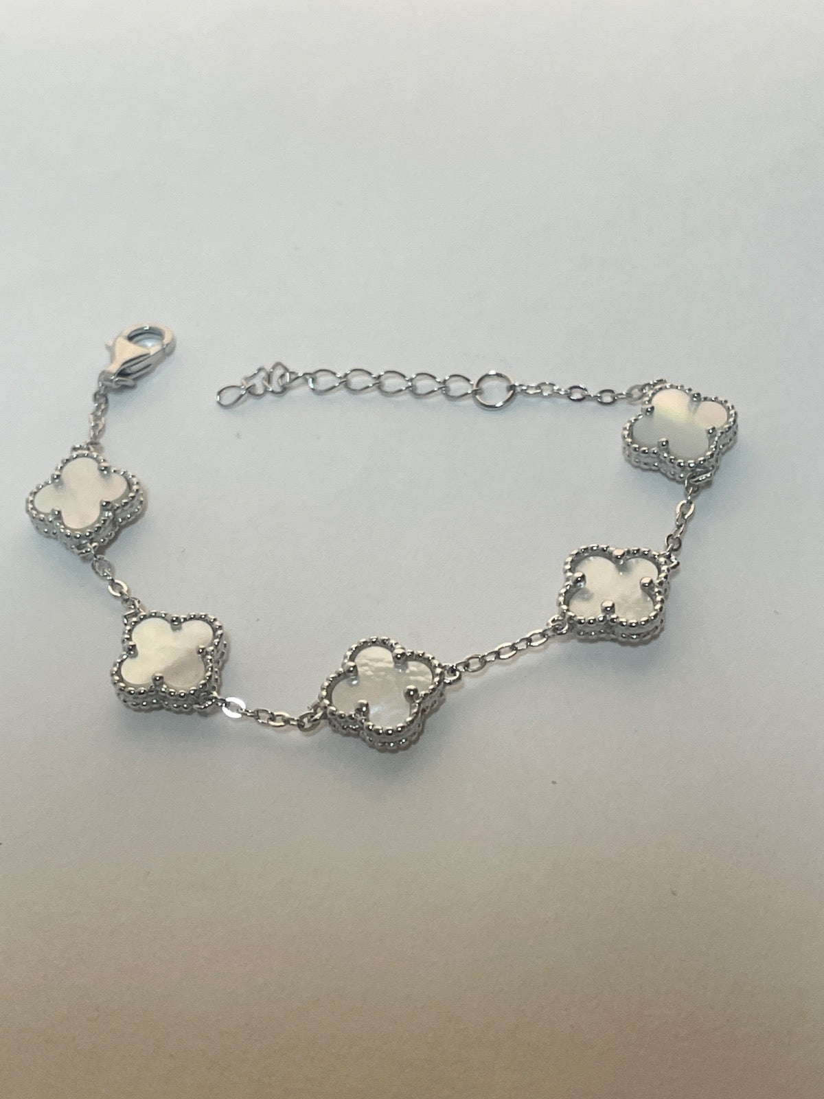 White Silver Clover Baby Bracelet with CZ