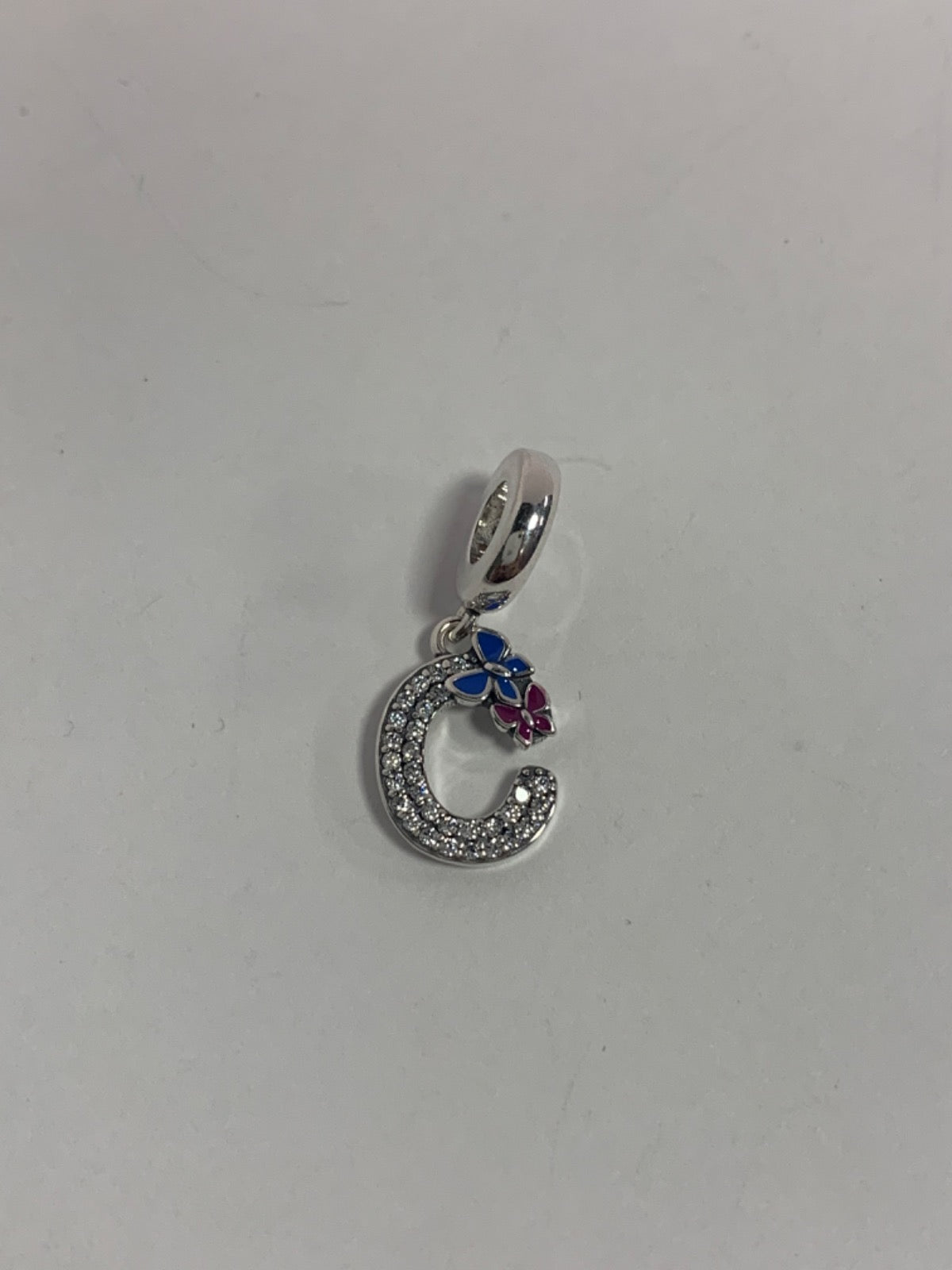 White Silver C Charm with CZ