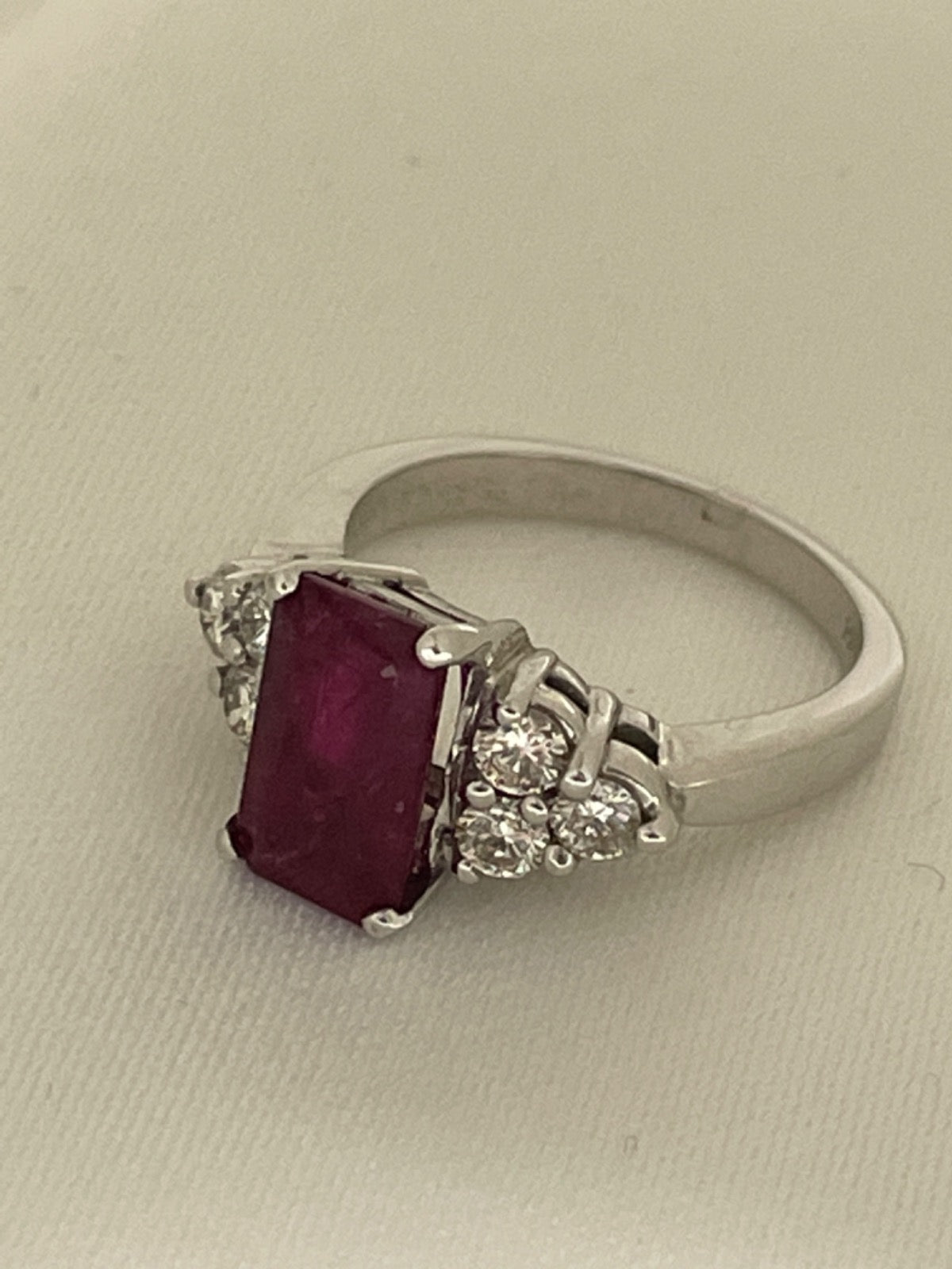 14K White Gold Ring with Ruby and Diamond