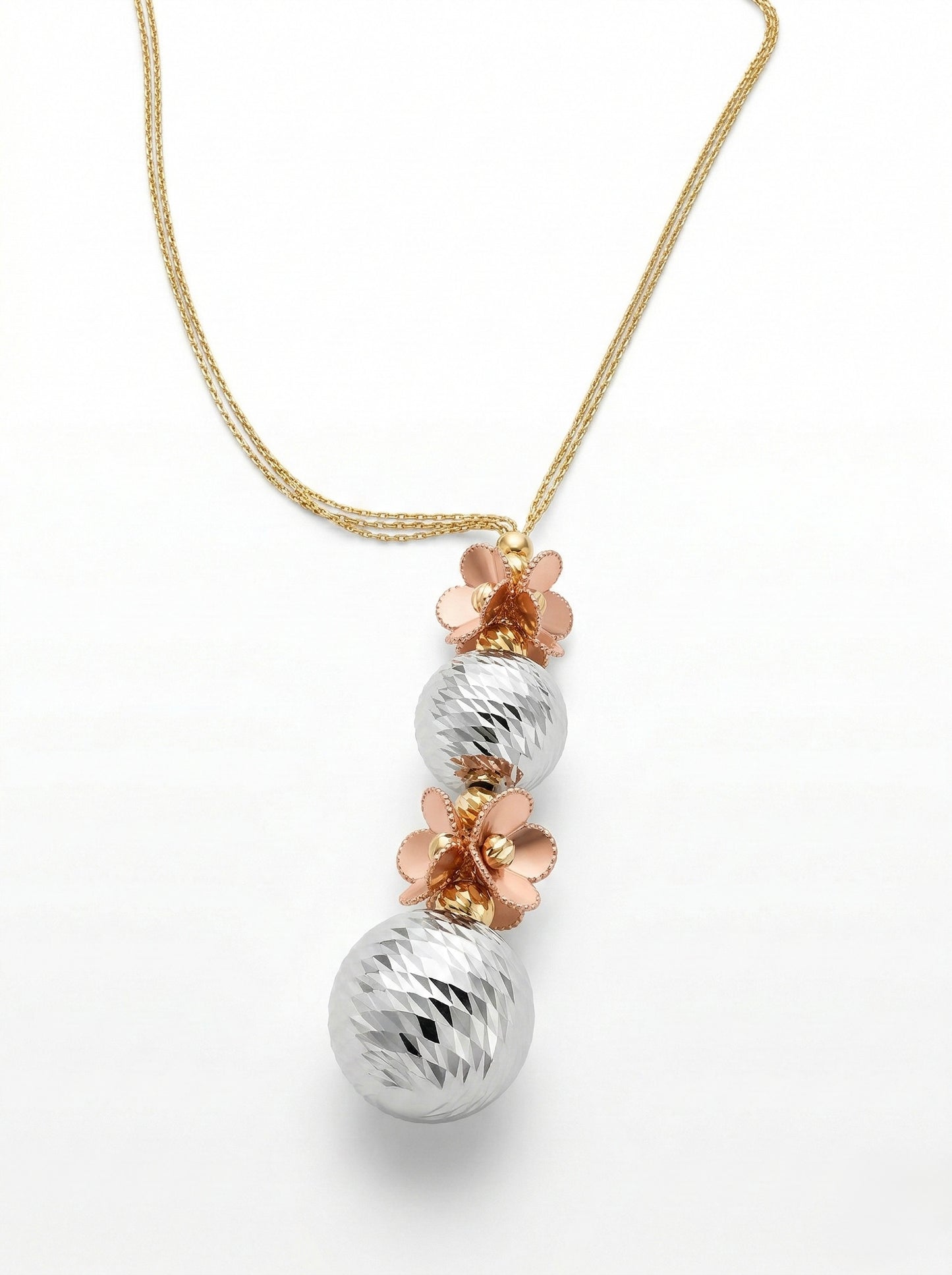 18K Two-Tone Gold Balls and Flowers Necklace