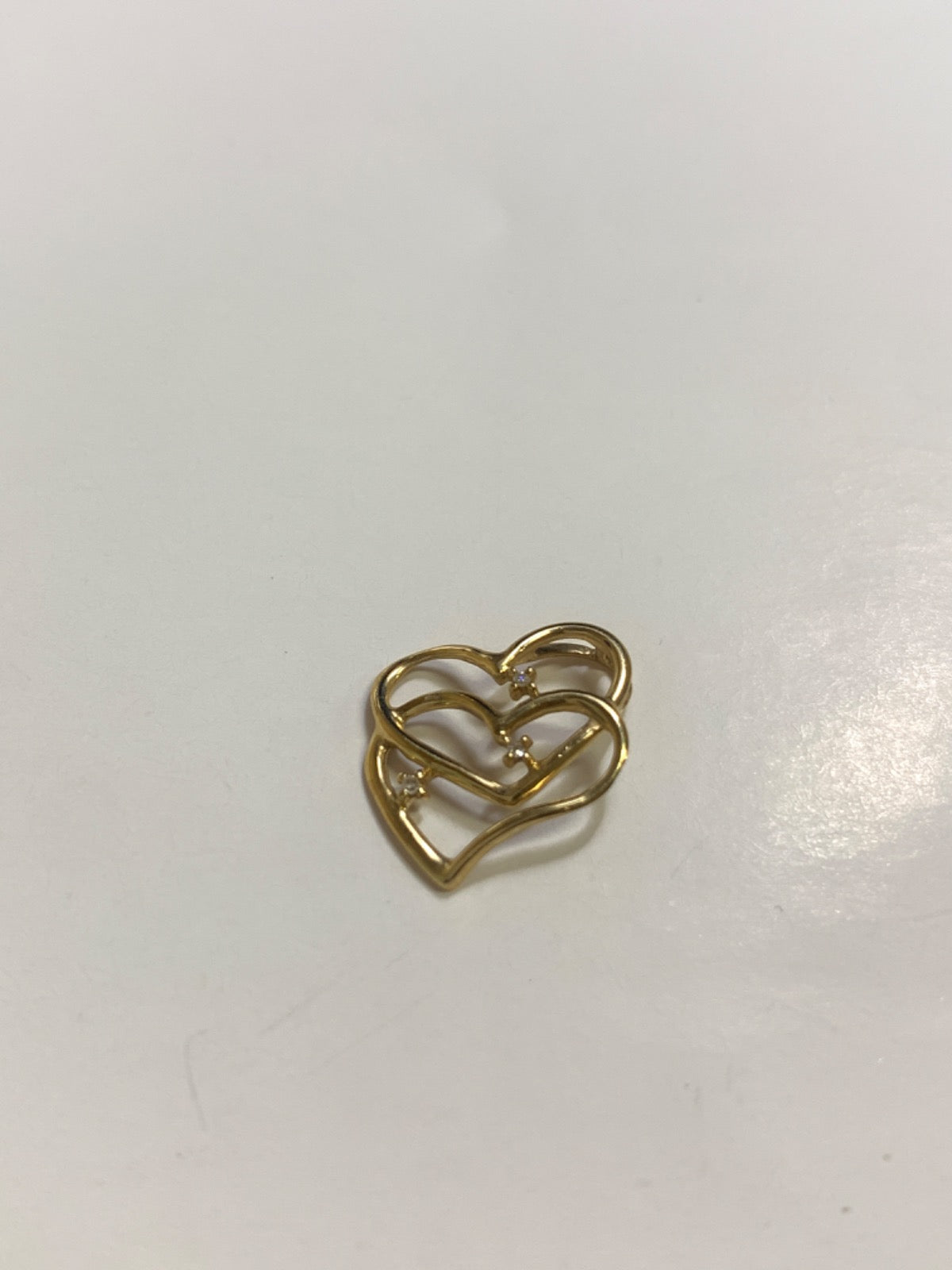 14K Yellow Gold Hearts Pendant with Diamond