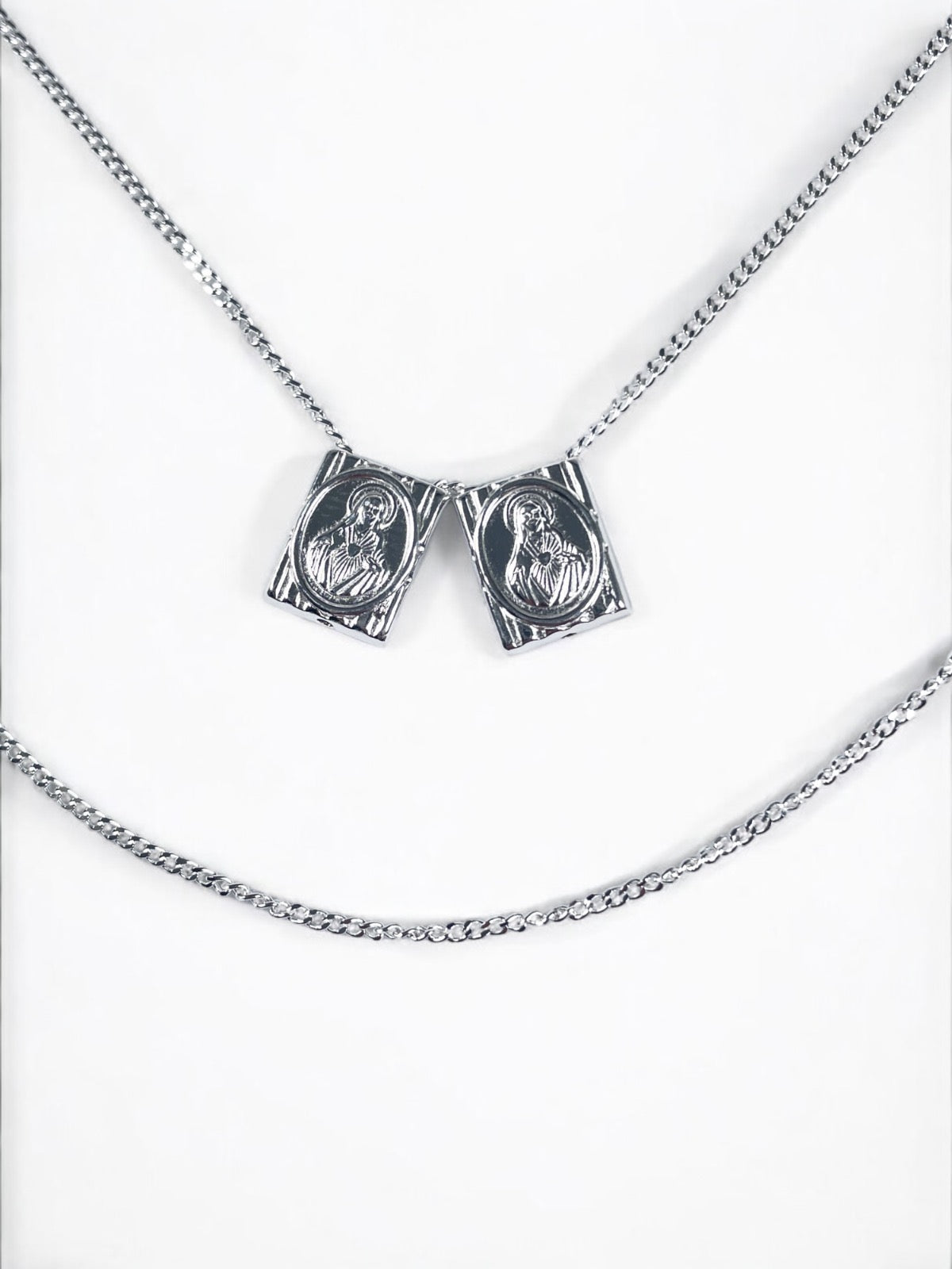 White Silver Our Lady Escapulario Necklace