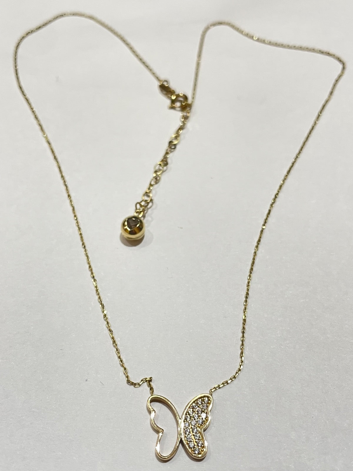 14K Yellow Gold Butterfly Charm Necklace Set with CZ
