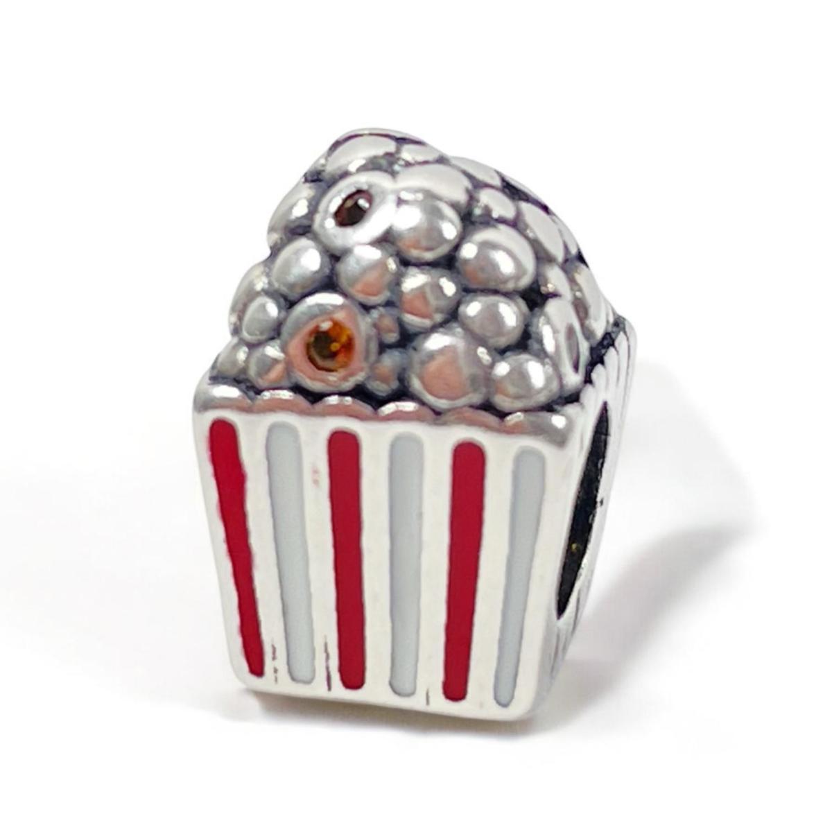 White Silver Popcorn Bucket Charm with CZ